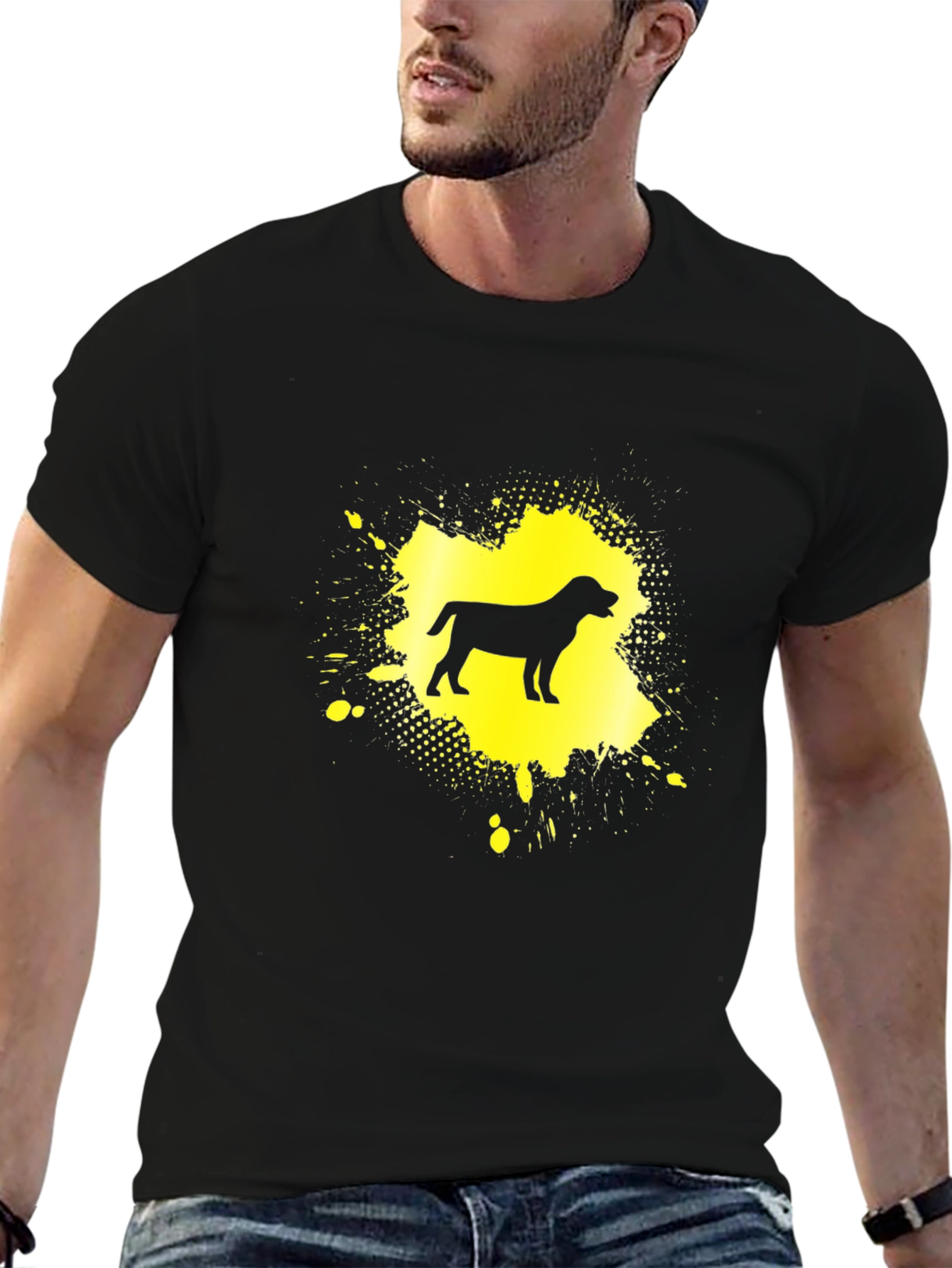 Dog Silhouette Graphic Tee - Black Cotton