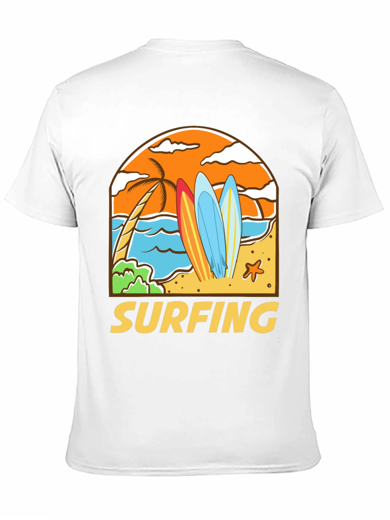 Surfing Beach T-Shirt - Black Cotton Tee