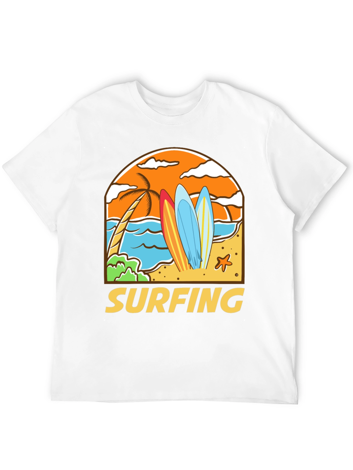 Surfing Beach T-Shirt - Black Cotton Tee