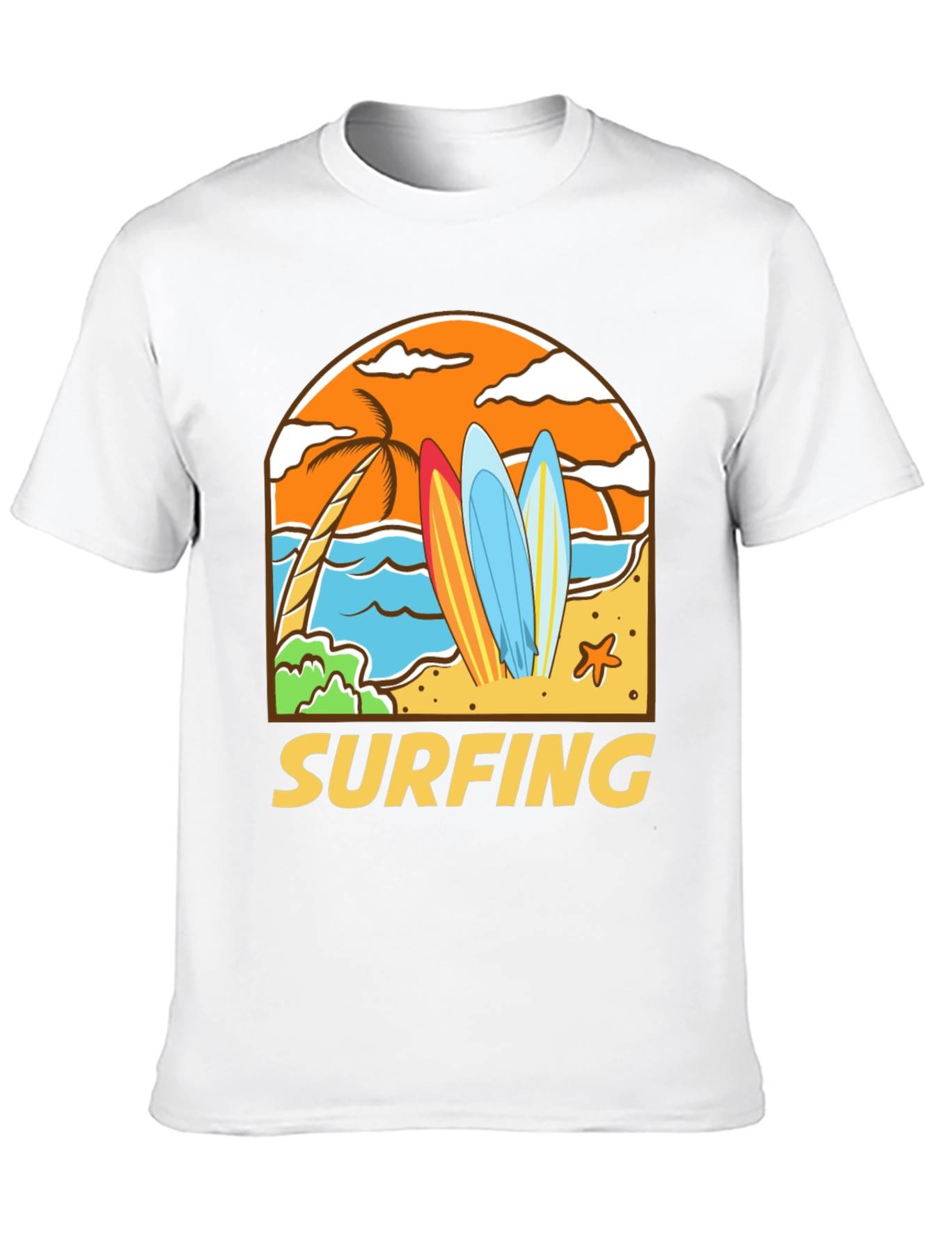 Surfing Beach T-Shirt - Black Cotton Tee