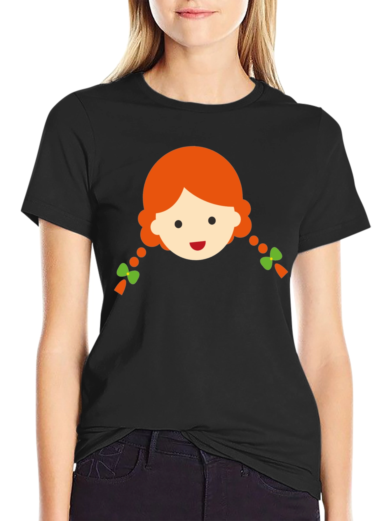 Cute Girl Graphic Black T-Shirt