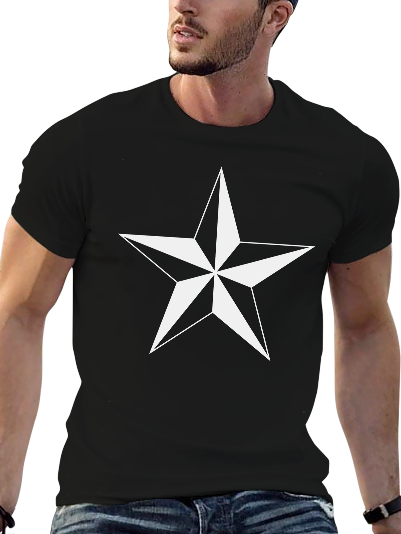 Classic Black Tee with Bold Star Design