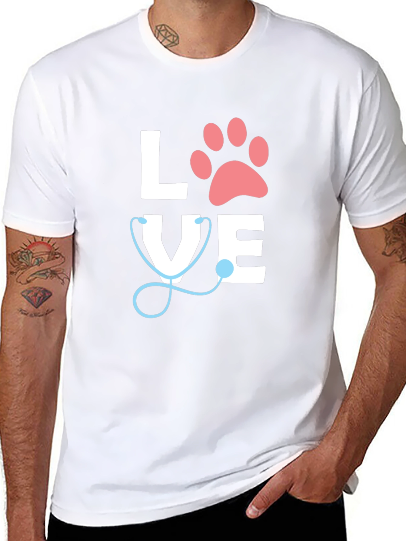 Vet Love T-Shirt - Paw Print & Stethoscope Design