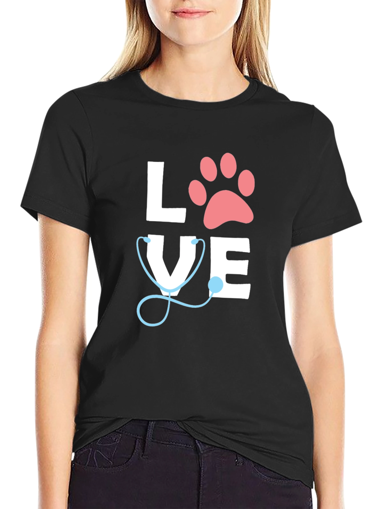 Vet Love T-Shirt - Paw Print & Stethoscope Design
