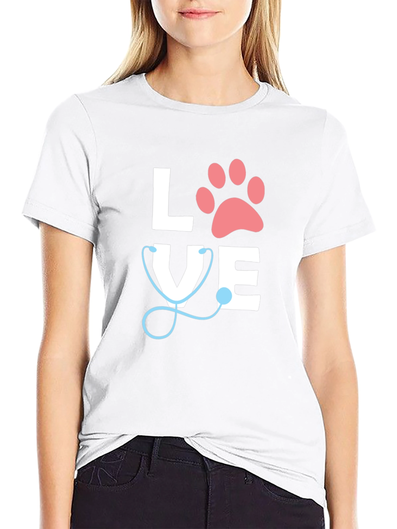 Vet Love T-Shirt - Paw Print & Stethoscope Design