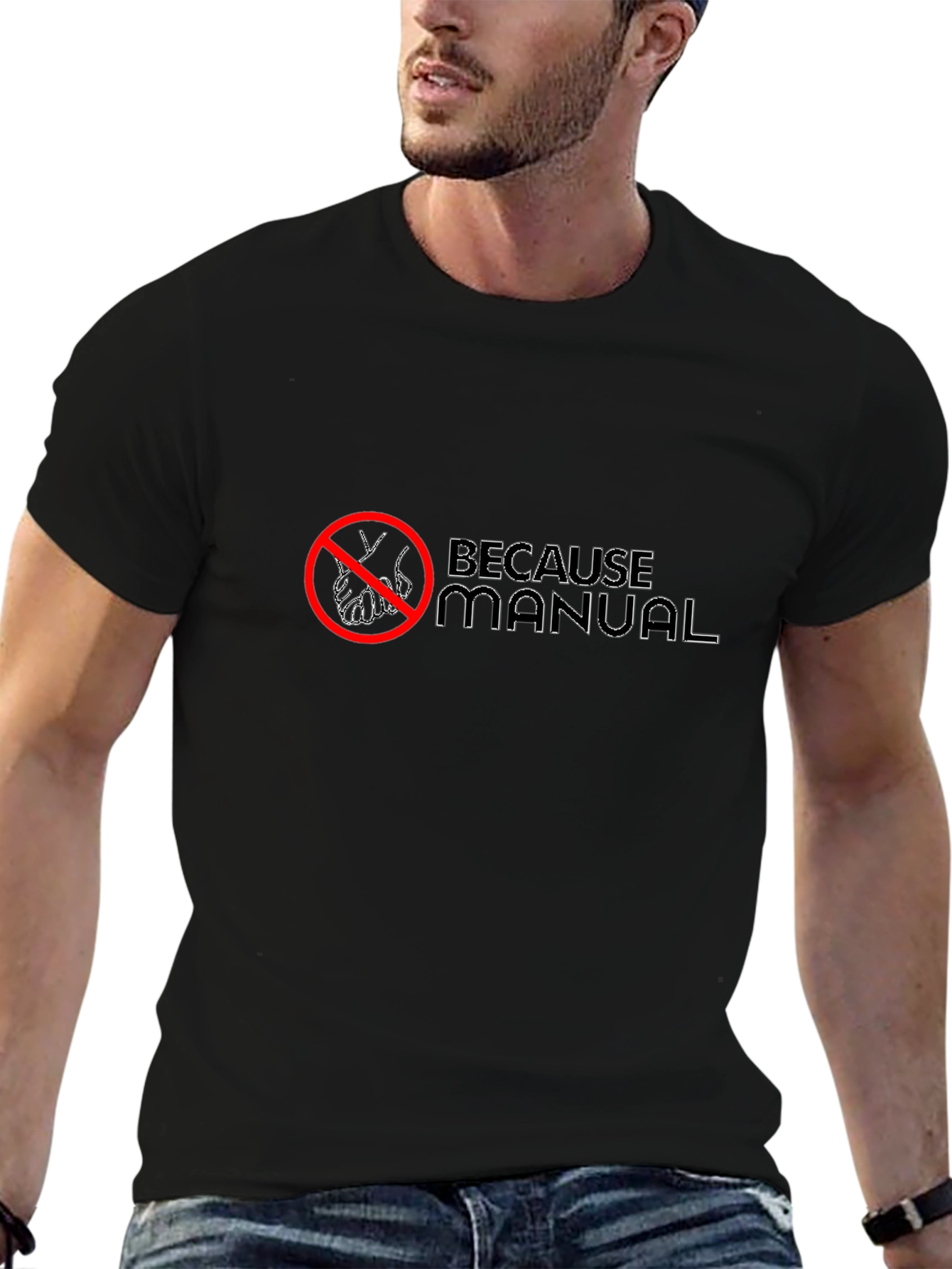 Because Manual Mens Black Graphic Tee