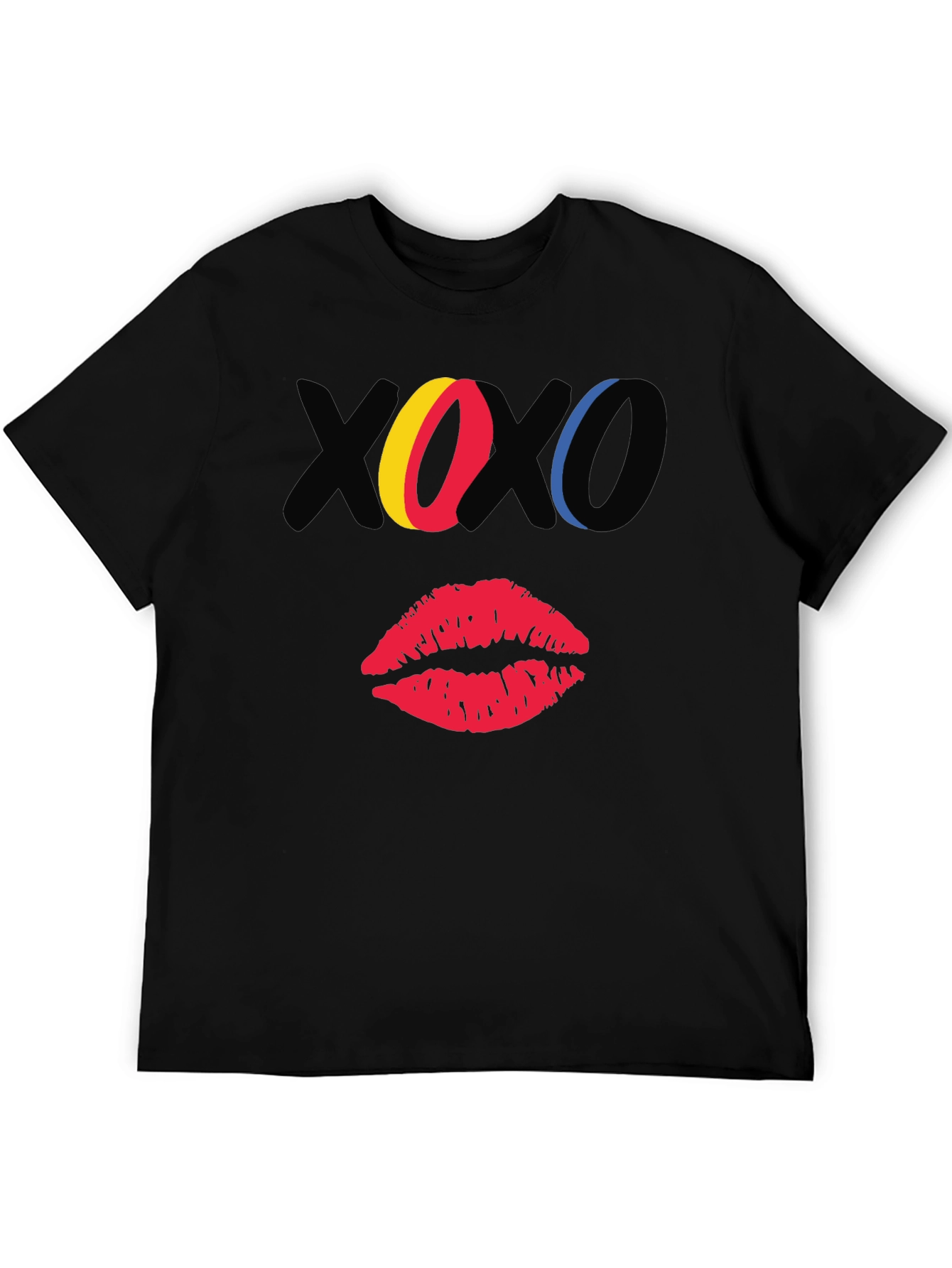 XOXO Kiss Graphic Print Black Casual T-Shirt