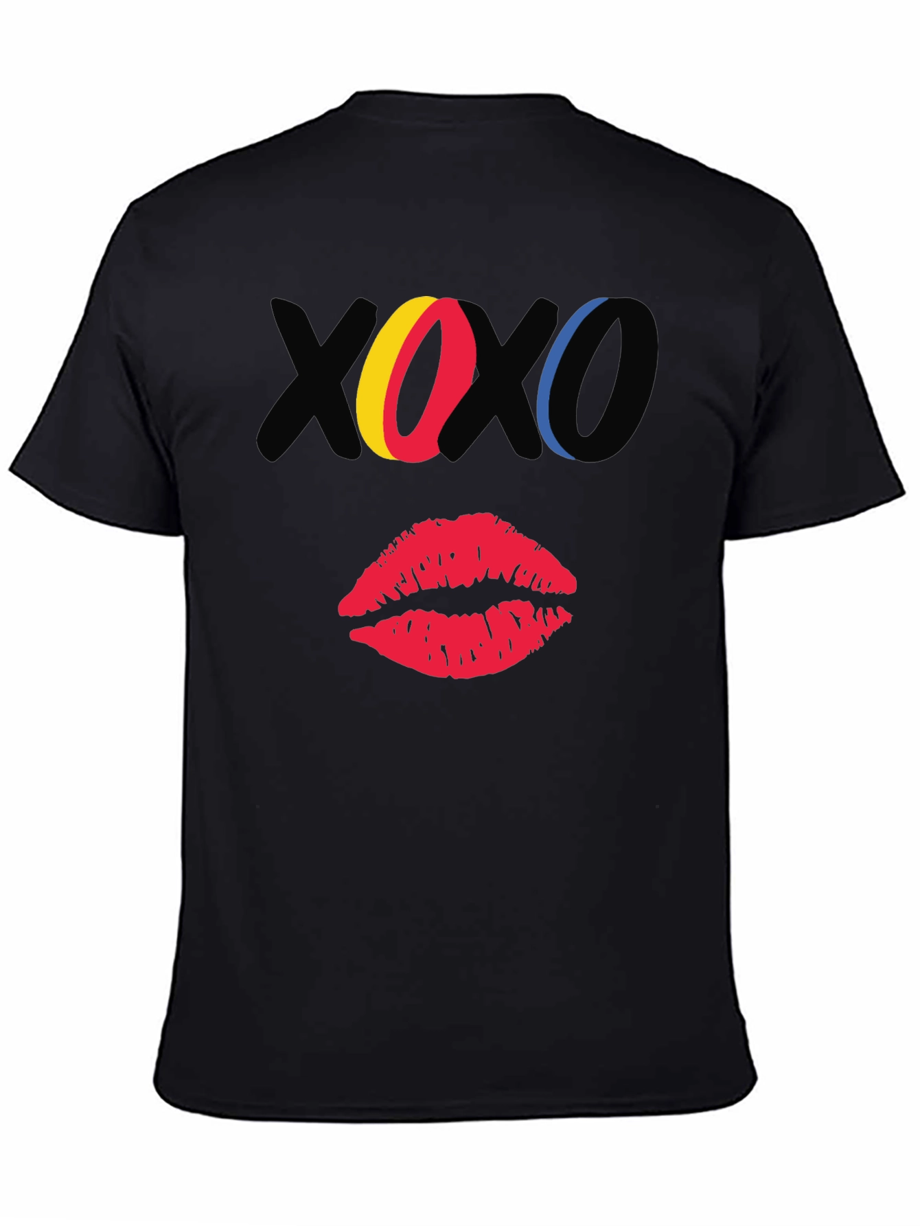 XOXO Kiss Graphic Print Black Casual T-Shirt