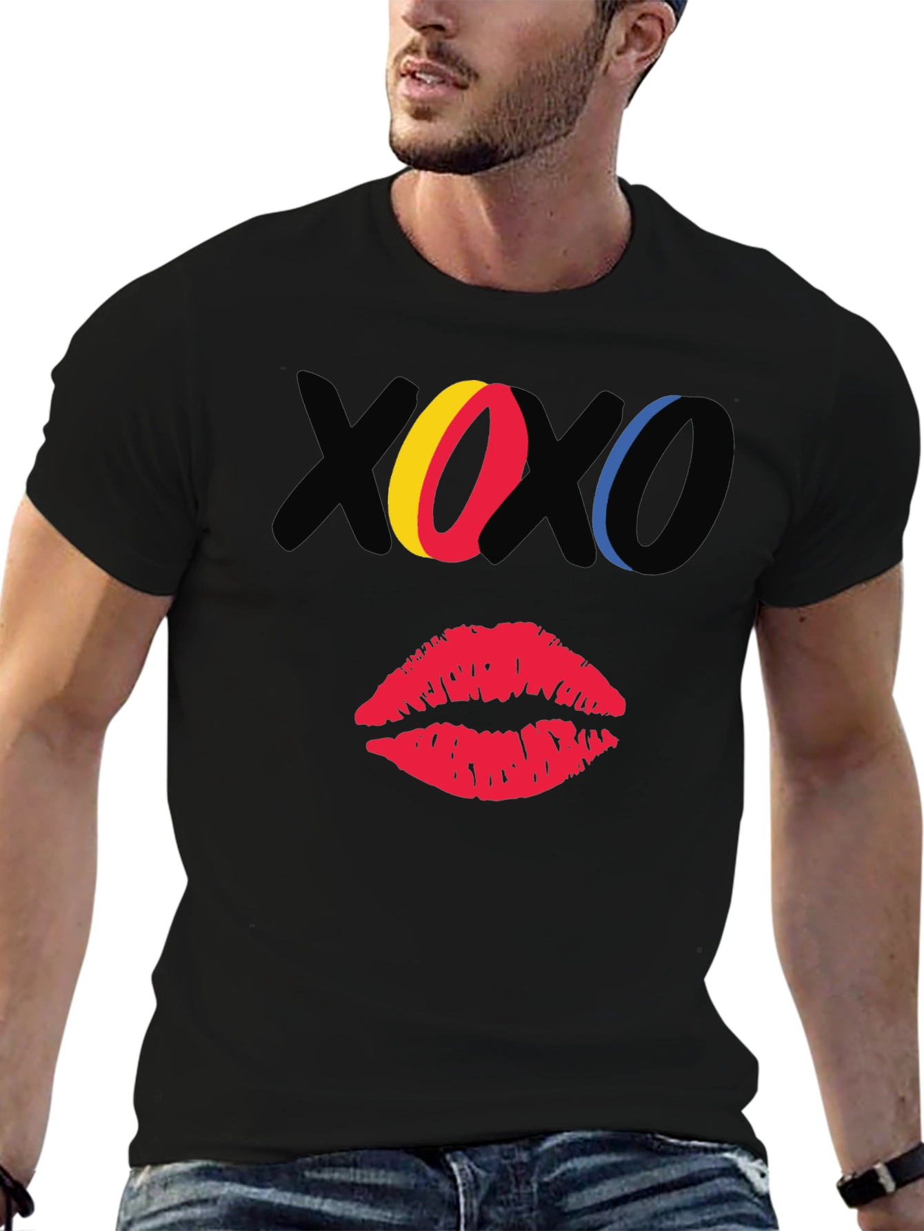 XOXO Kiss Graphic Print Black Casual T-Shirt