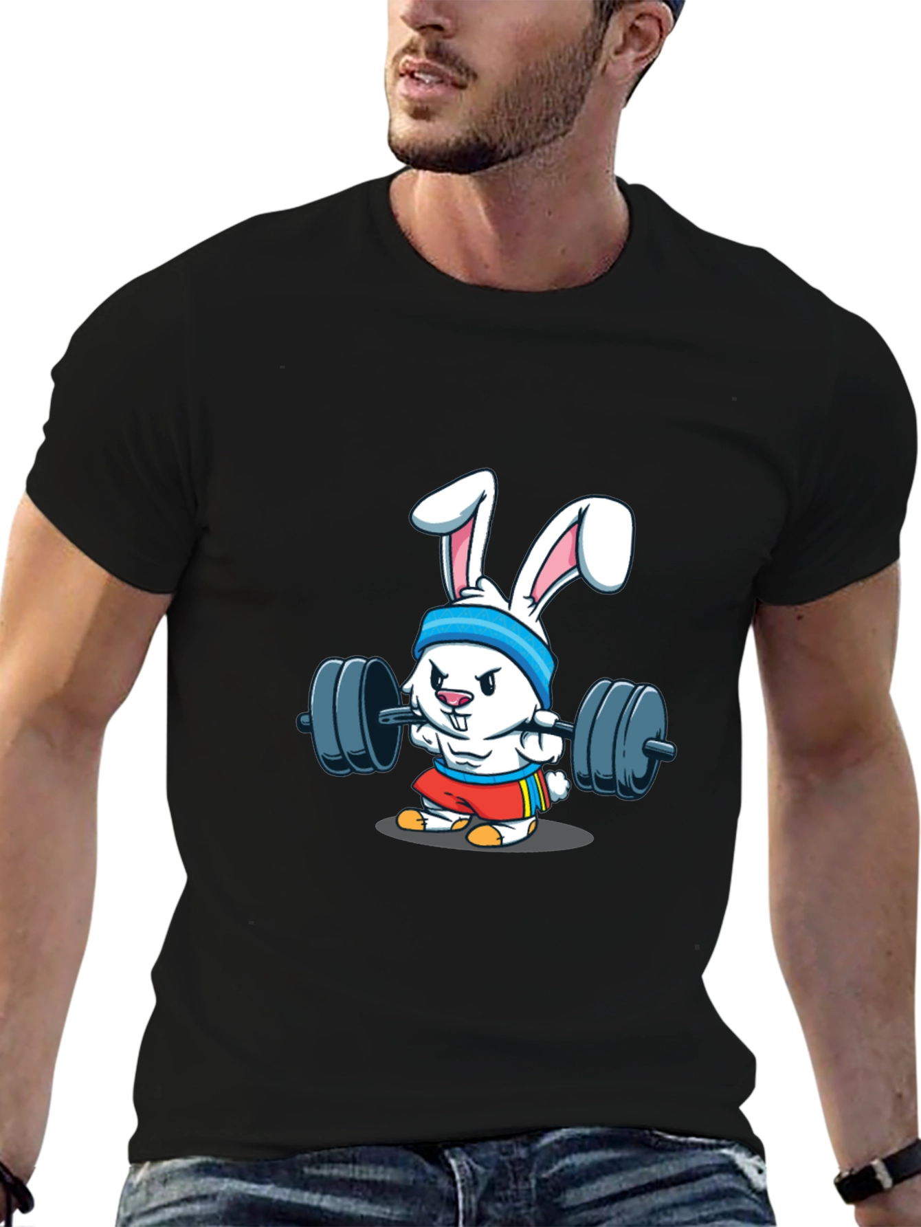 Funny Bunny Gym T-Shirt - Black Cotton Tee