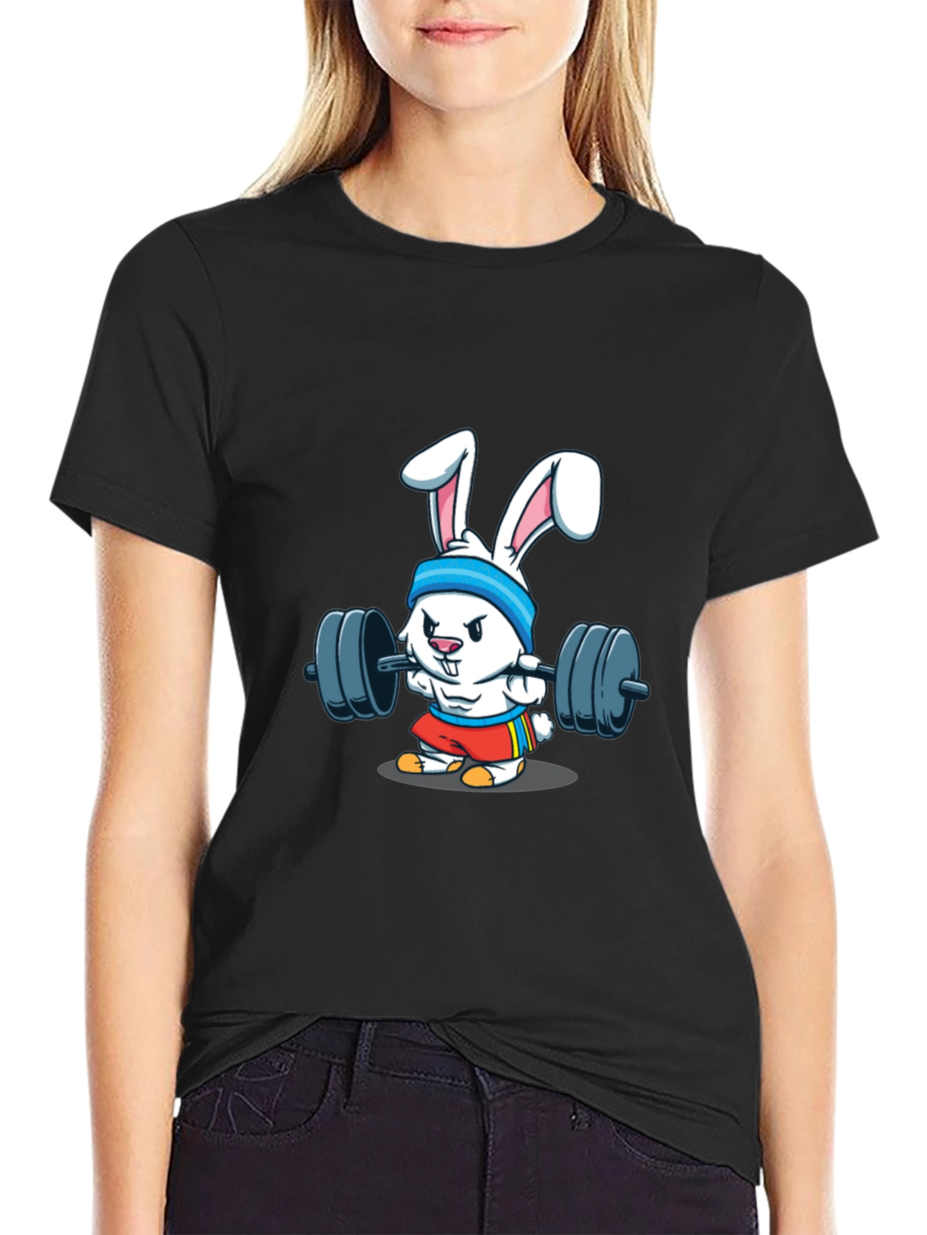 Funny Bunny Gym T-Shirt - Black Cotton Tee