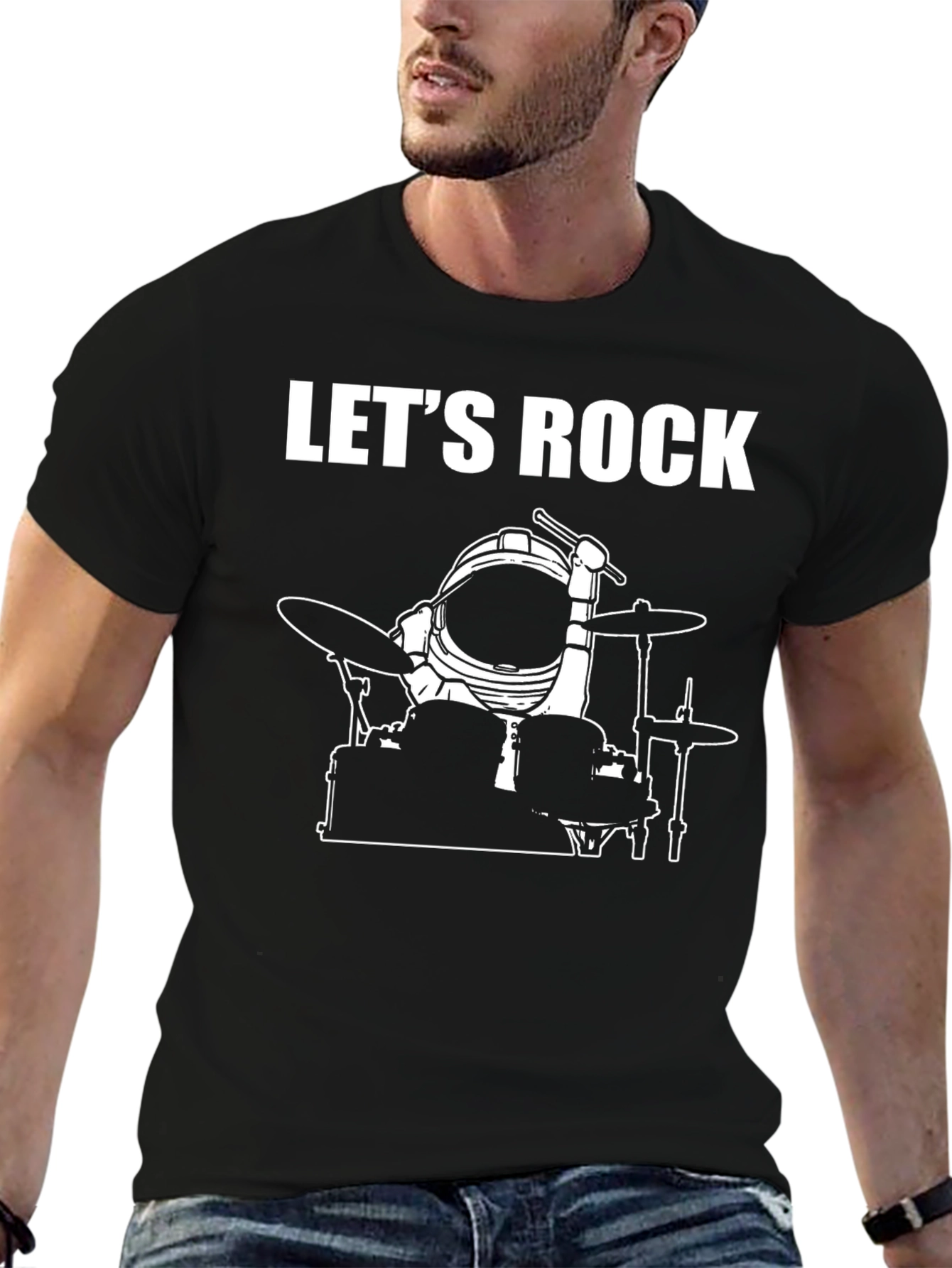Lets Rock Spaceman Drummer Graphic Tee