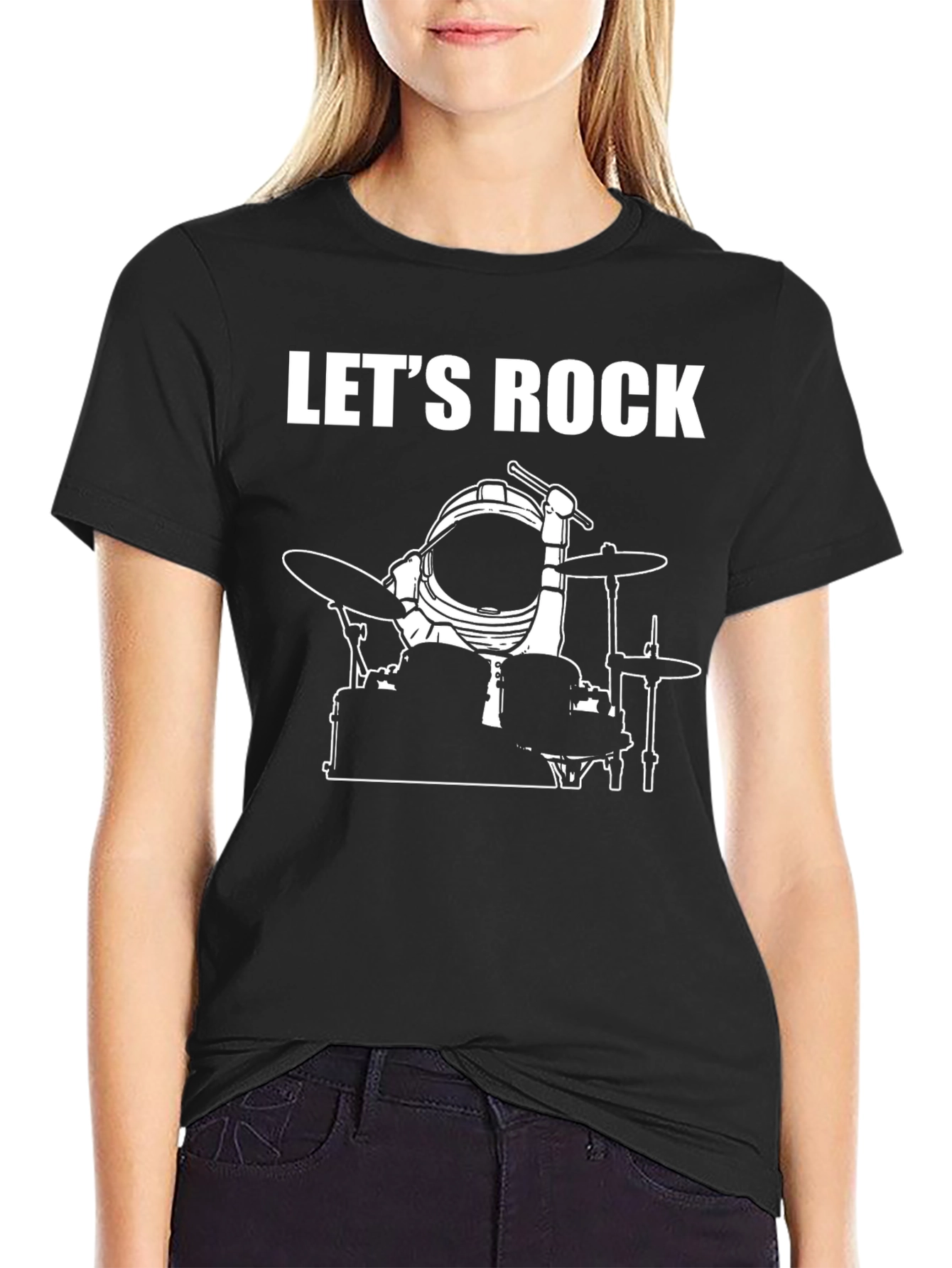 Lets Rock Spaceman Drummer Graphic Tee