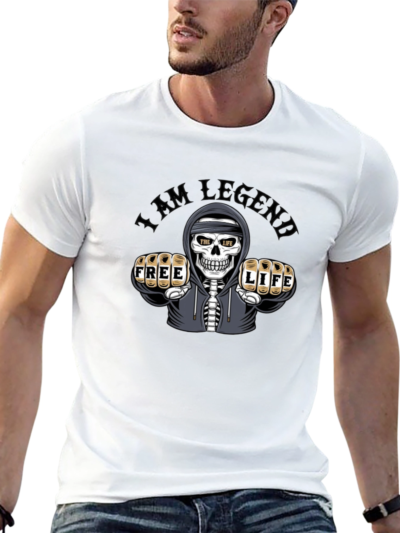 I am Legend Skull Graphic Print Black T-Shirt