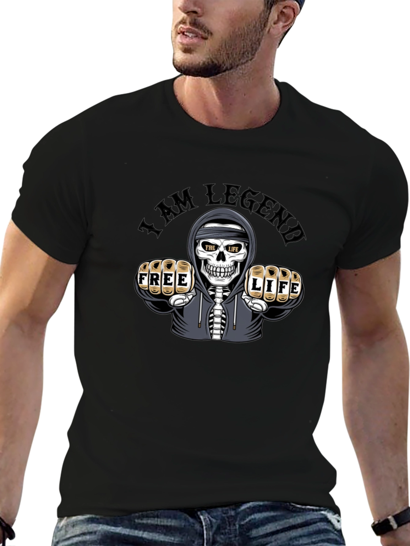 I am Legend Skull Graphic Print Black T-Shirt