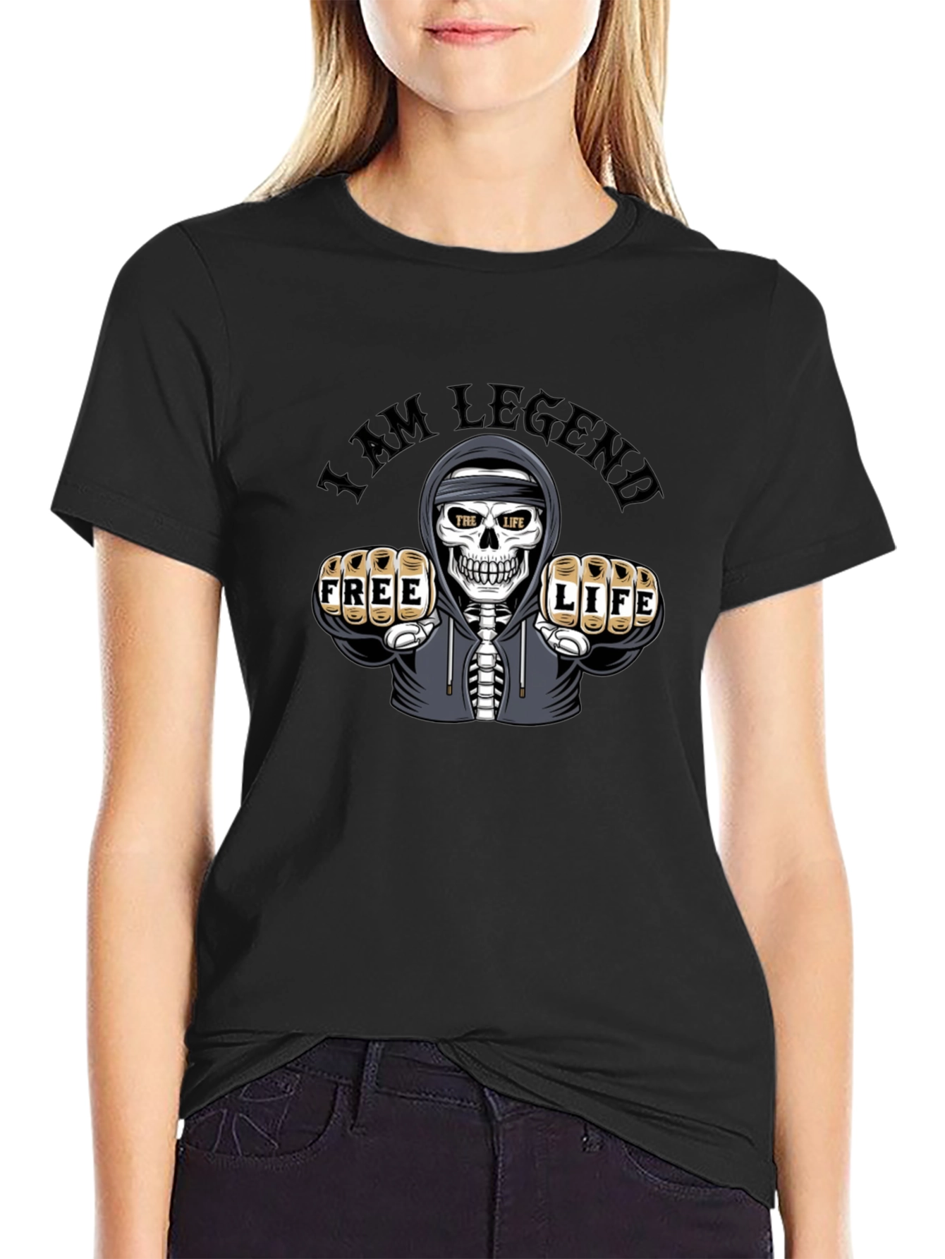 I am Legend Skull Graphic Print Black T-Shirt