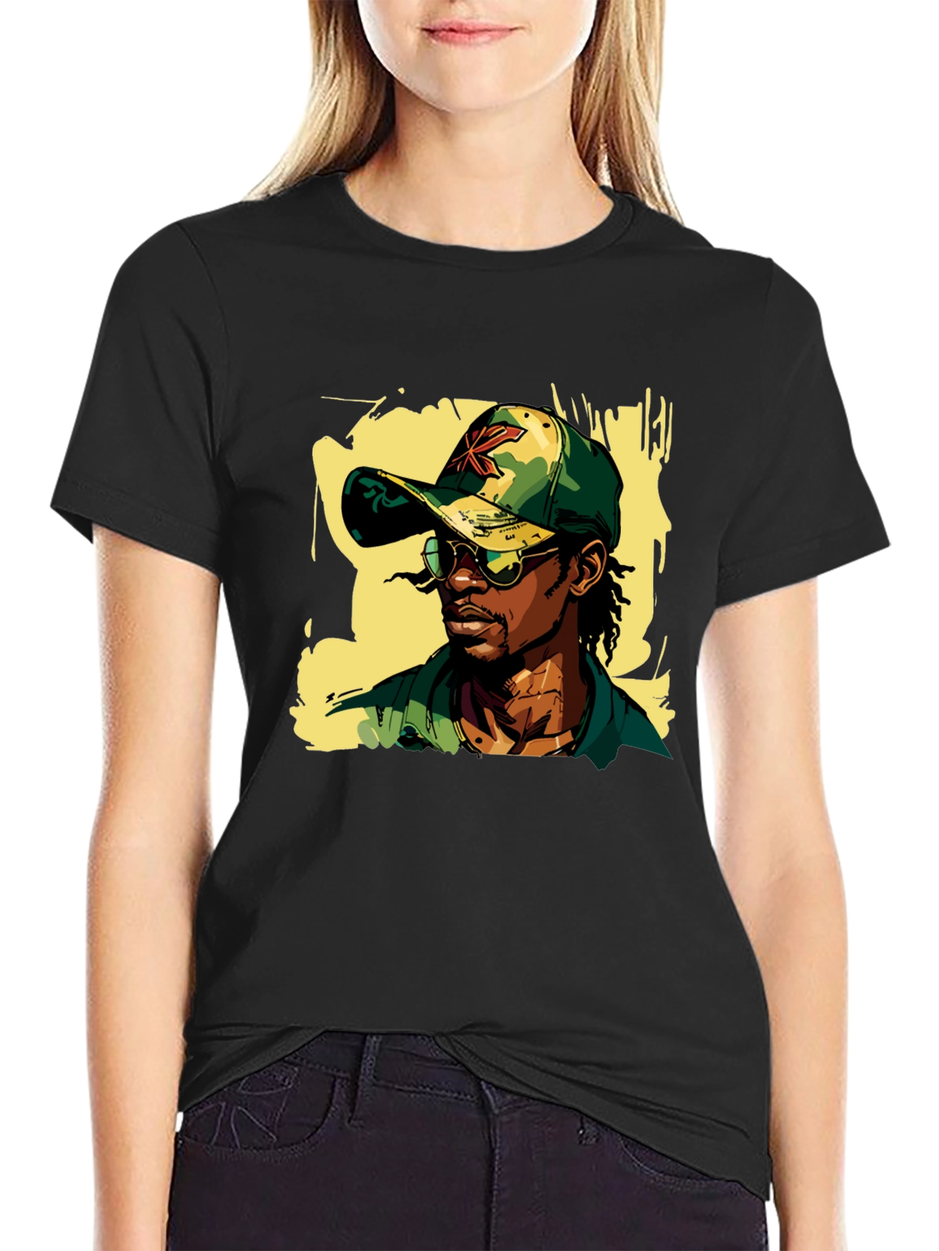 Cool Camo Cap Graphic Black T-Shirt