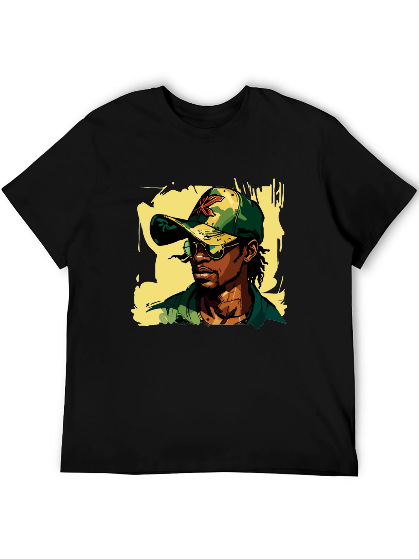 Cool Camo Cap Graphic Black T-Shirt