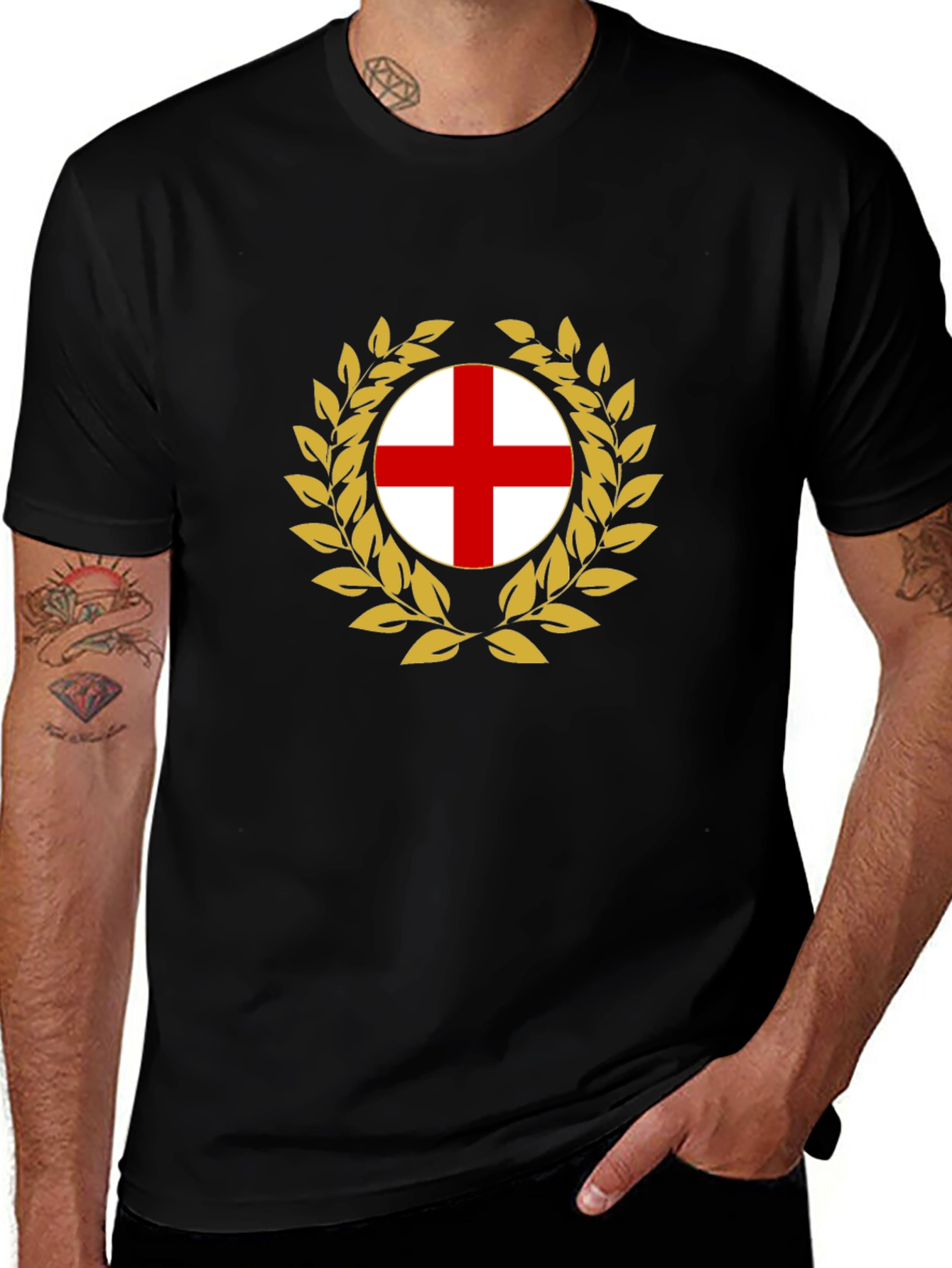 England Flag Wreath Black T-Shirt