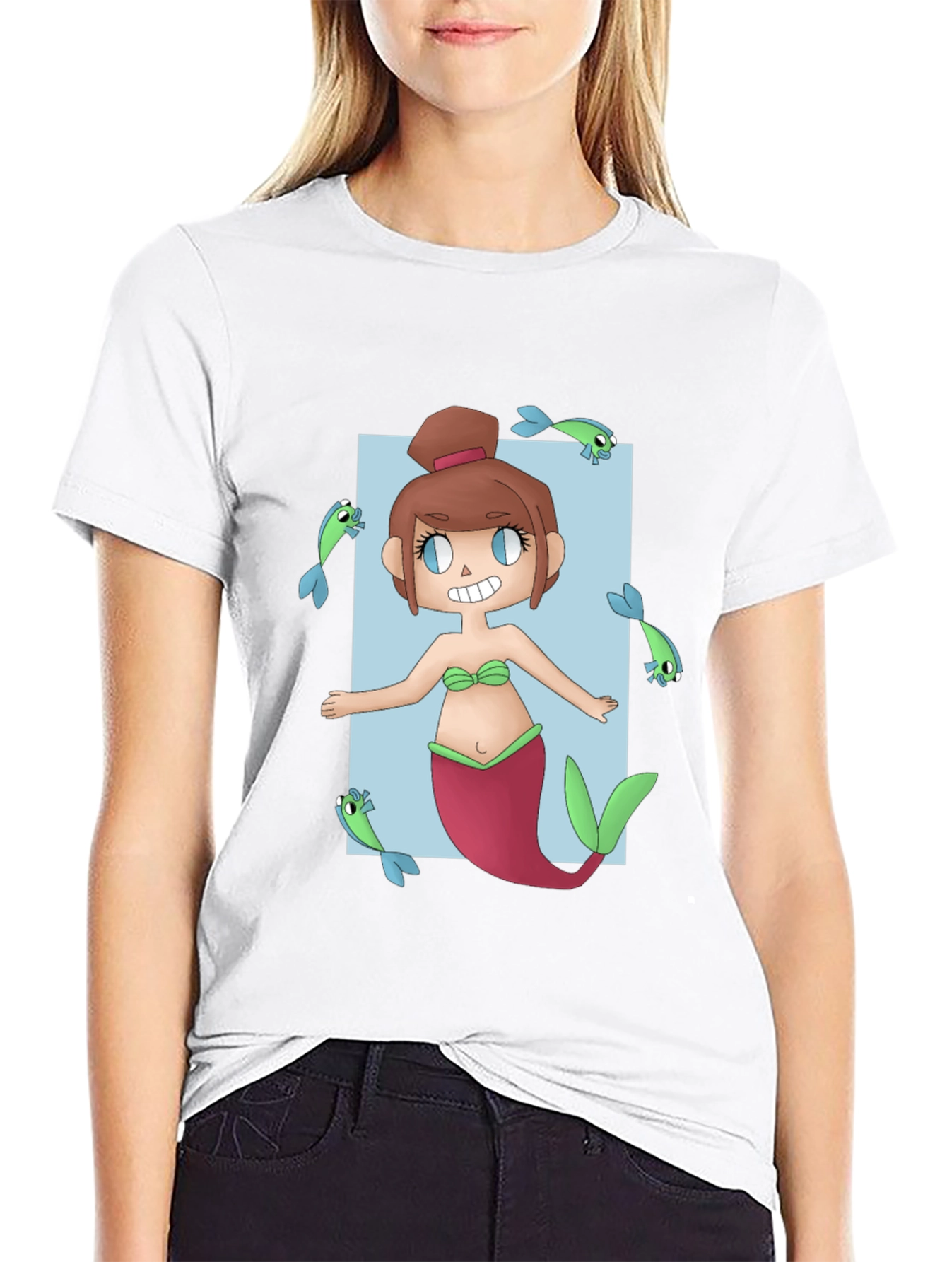 Mermaid Graphic Tee - Unique Cartoon Design