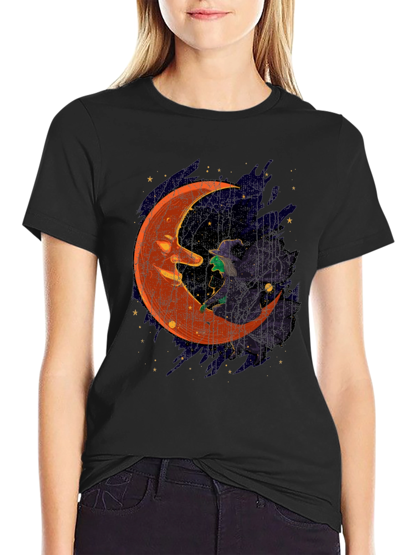 Halloween Witch Moon Graphic T-Shirt