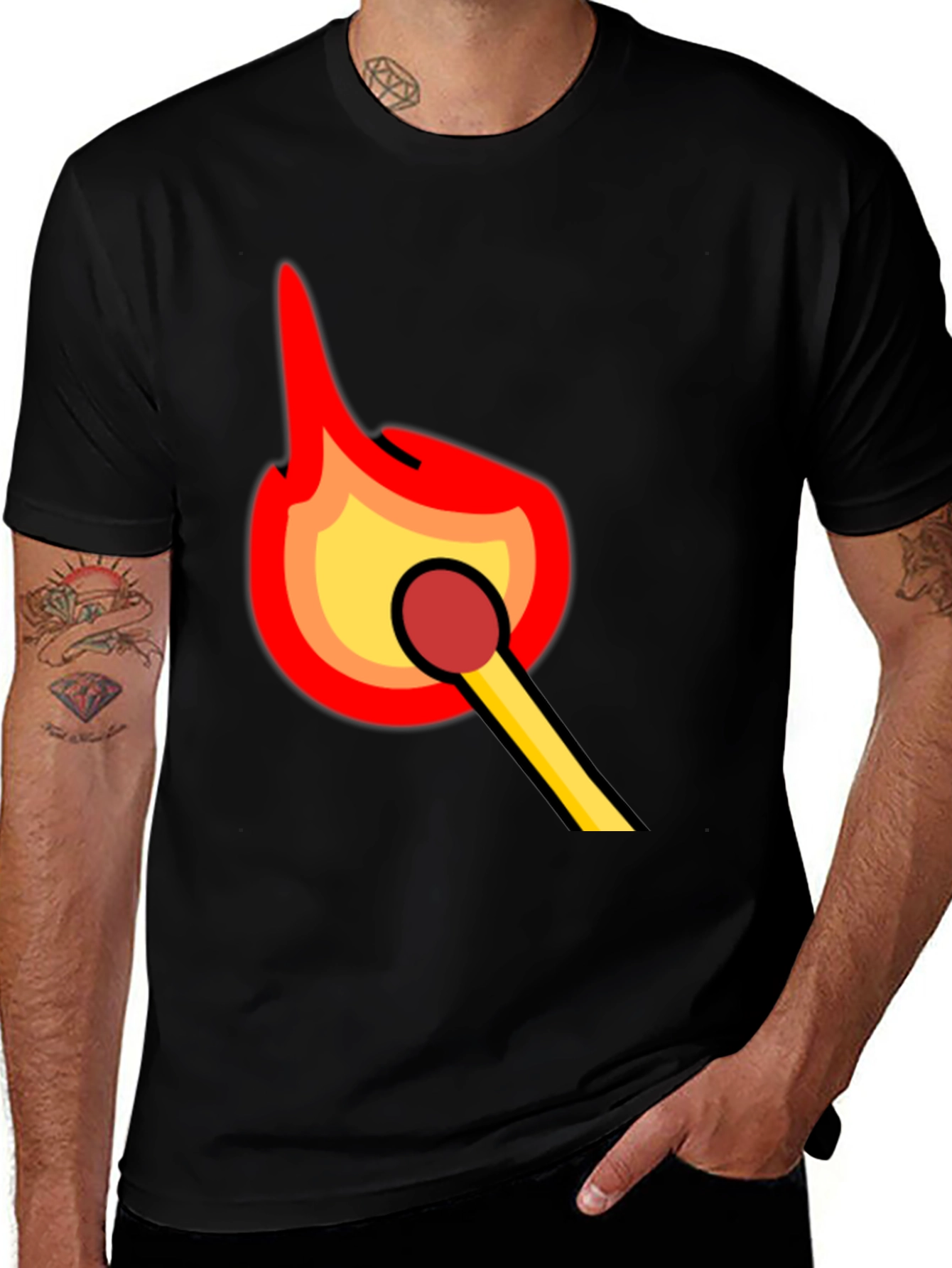 Burning Match Graphic Tee - Bold Black Cotton T-Shirt
