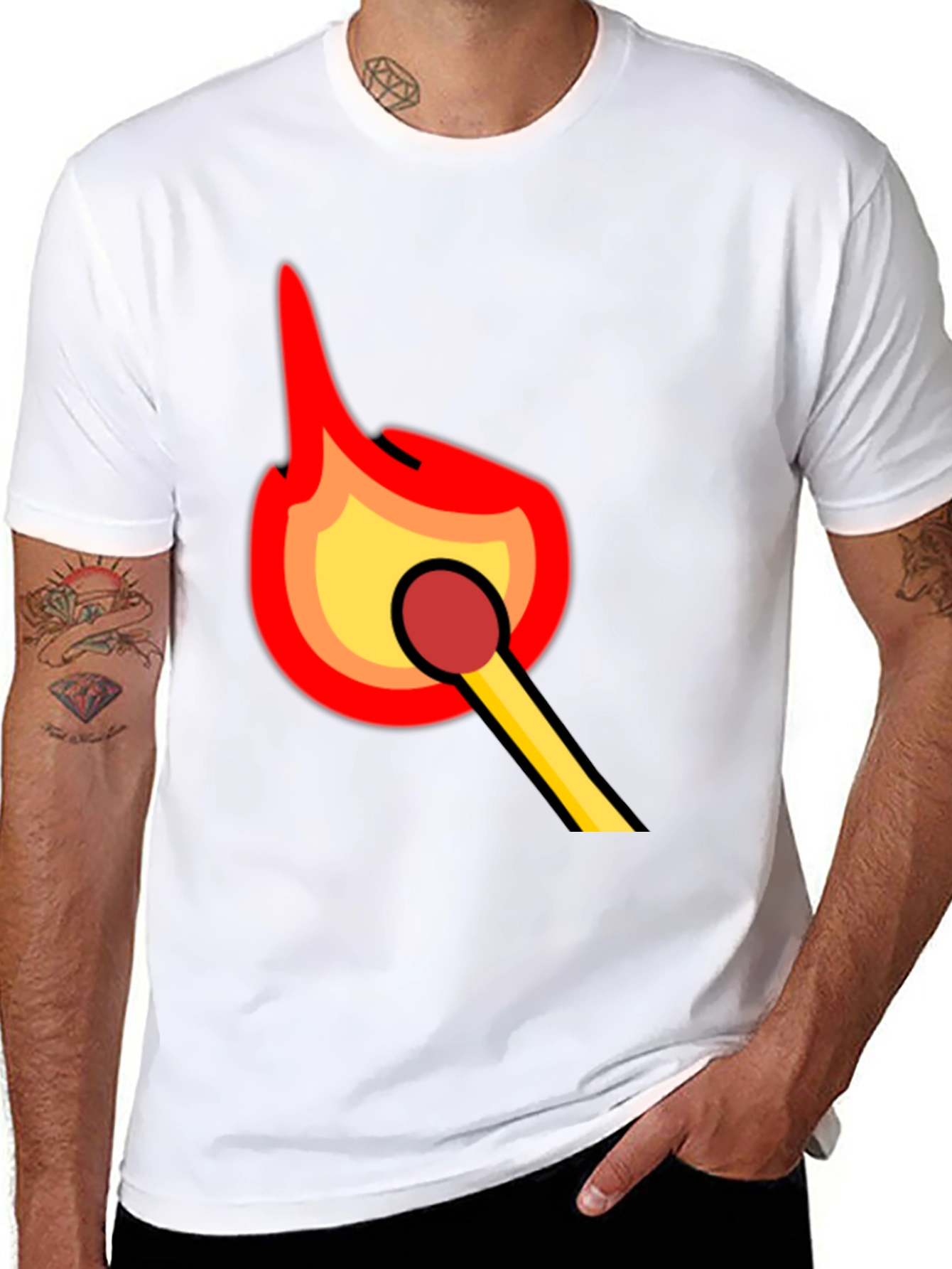 Burning Match Graphic Tee - Bold Black Cotton T-Shirt