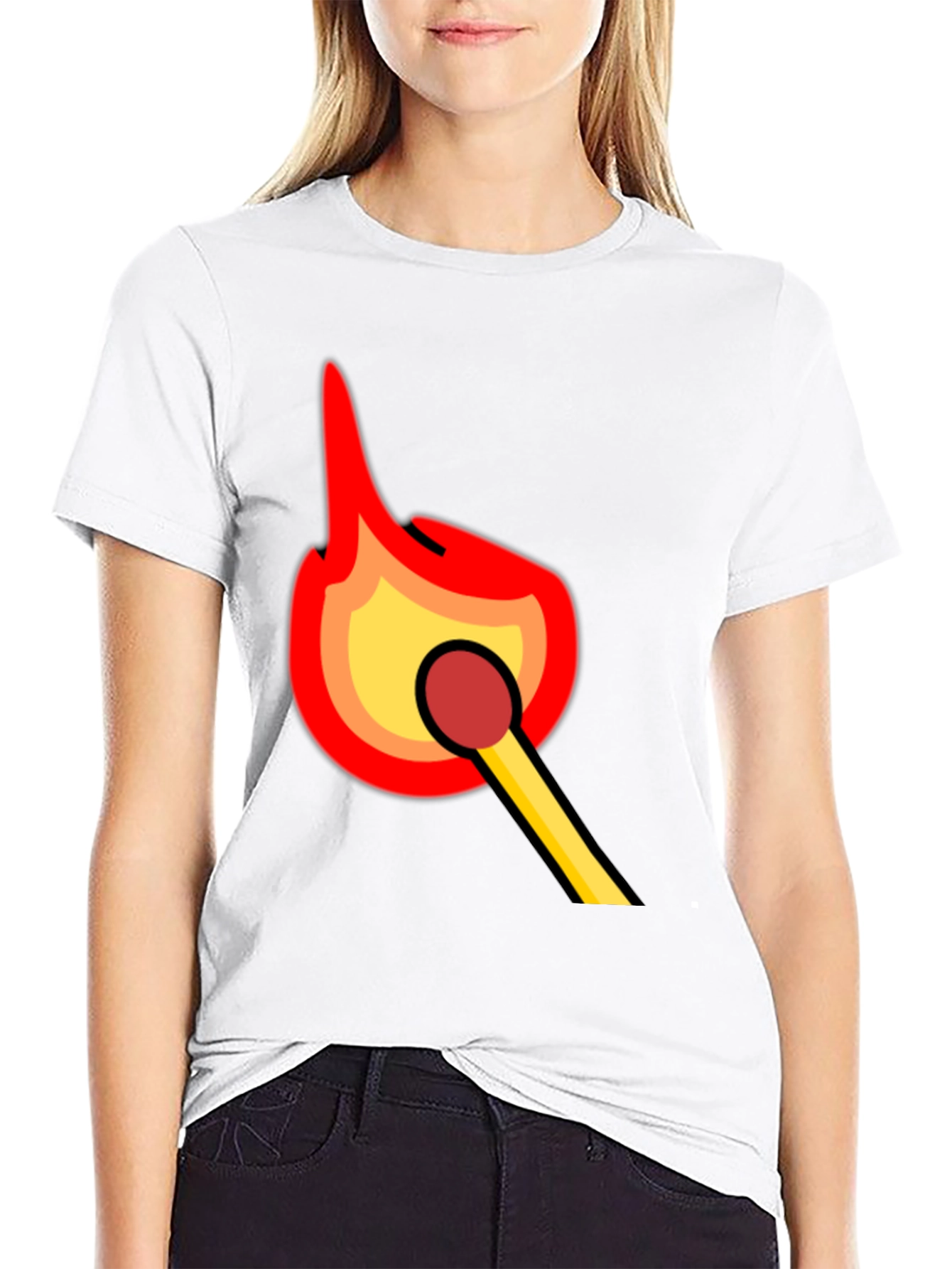 Burning Match Graphic Tee - Bold Black Cotton T-Shirt