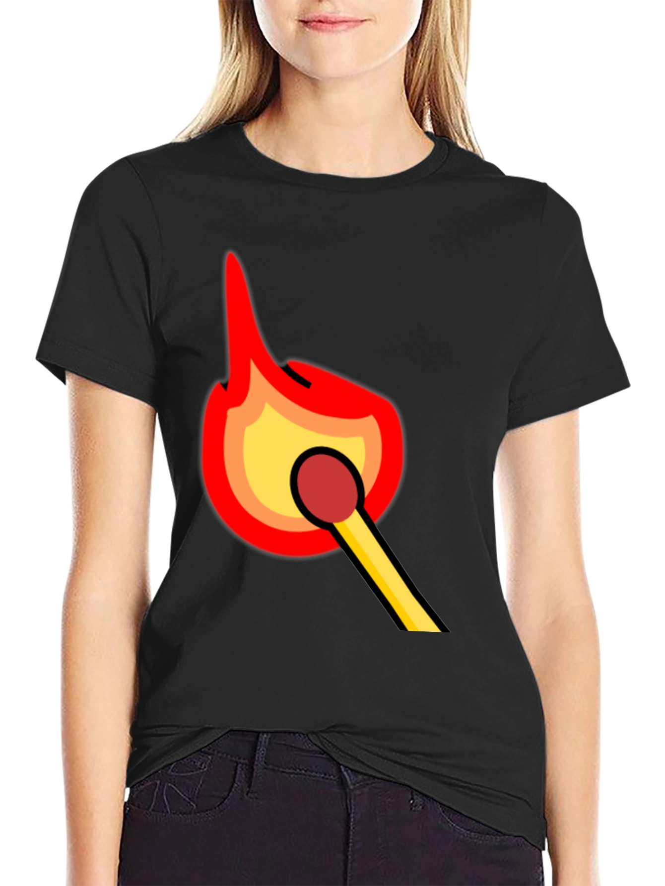 Burning Match Graphic Tee - Bold Black Cotton T-Shirt