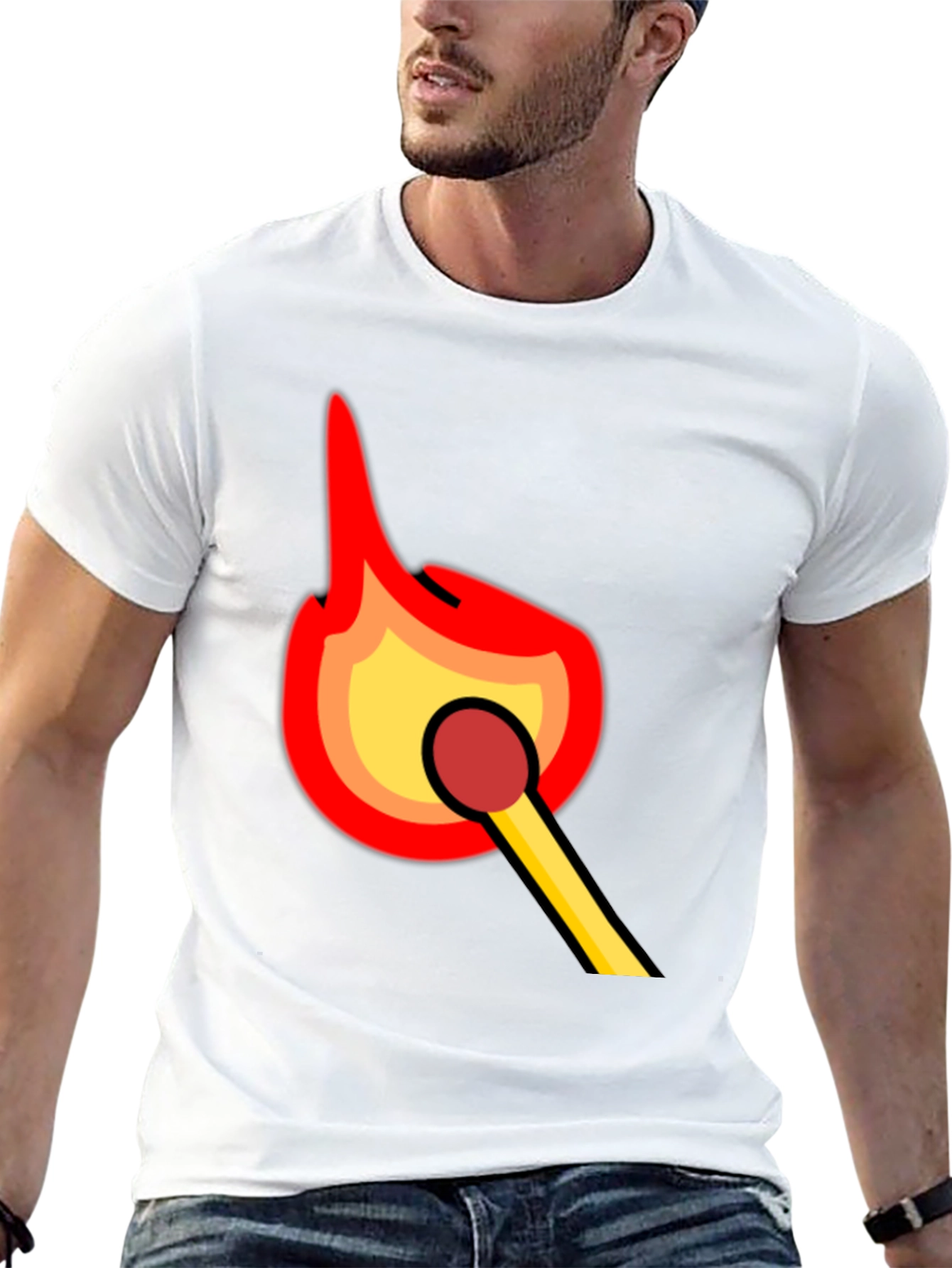 Burning Match Graphic Tee - Bold Black Cotton T-Shirt