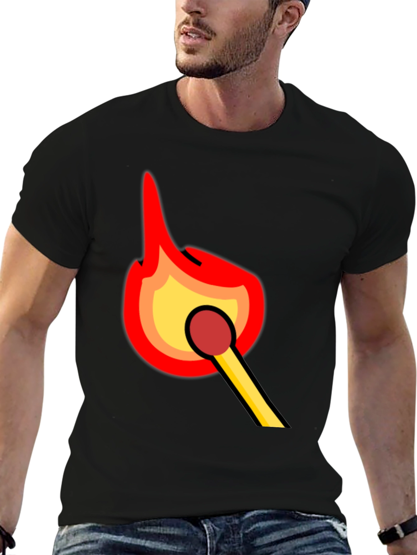 Burning Match Graphic Tee - Bold Black Cotton T-Shirt