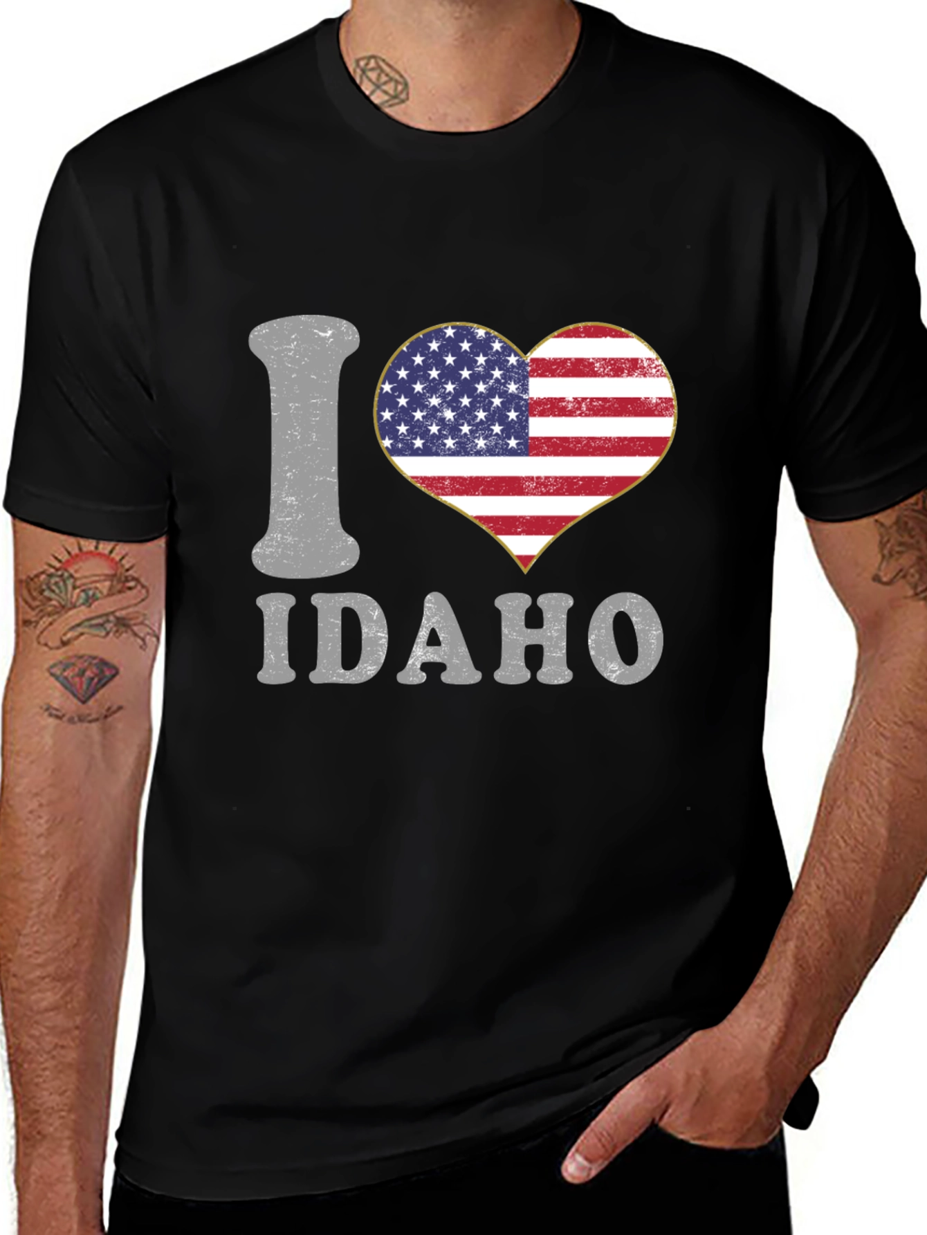 I Heart Idaho Patriotic USA Flag Graphic T-Shirt