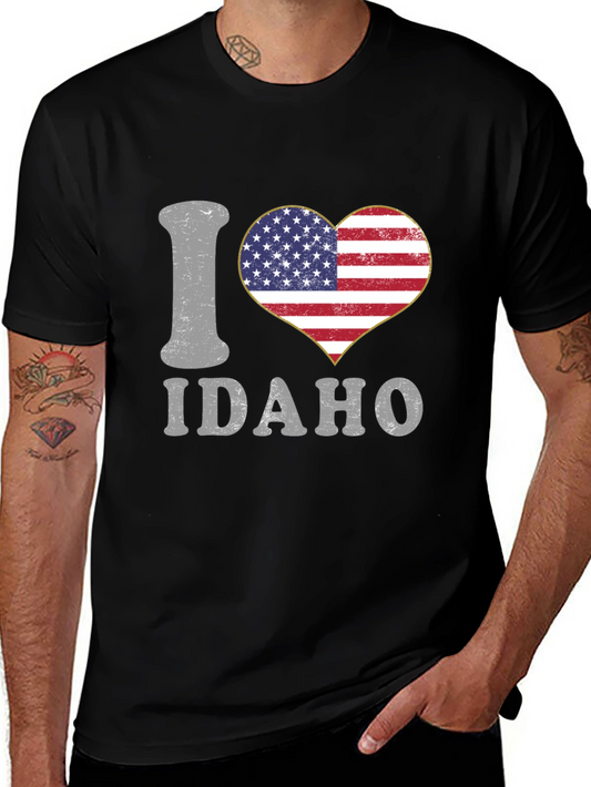 I Heart Idaho Patriotic USA Flag Graphic T-Shirt