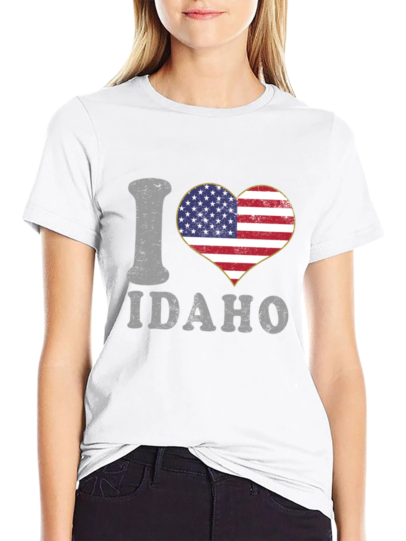 I Heart Idaho Patriotic USA Flag Graphic T-Shirt
