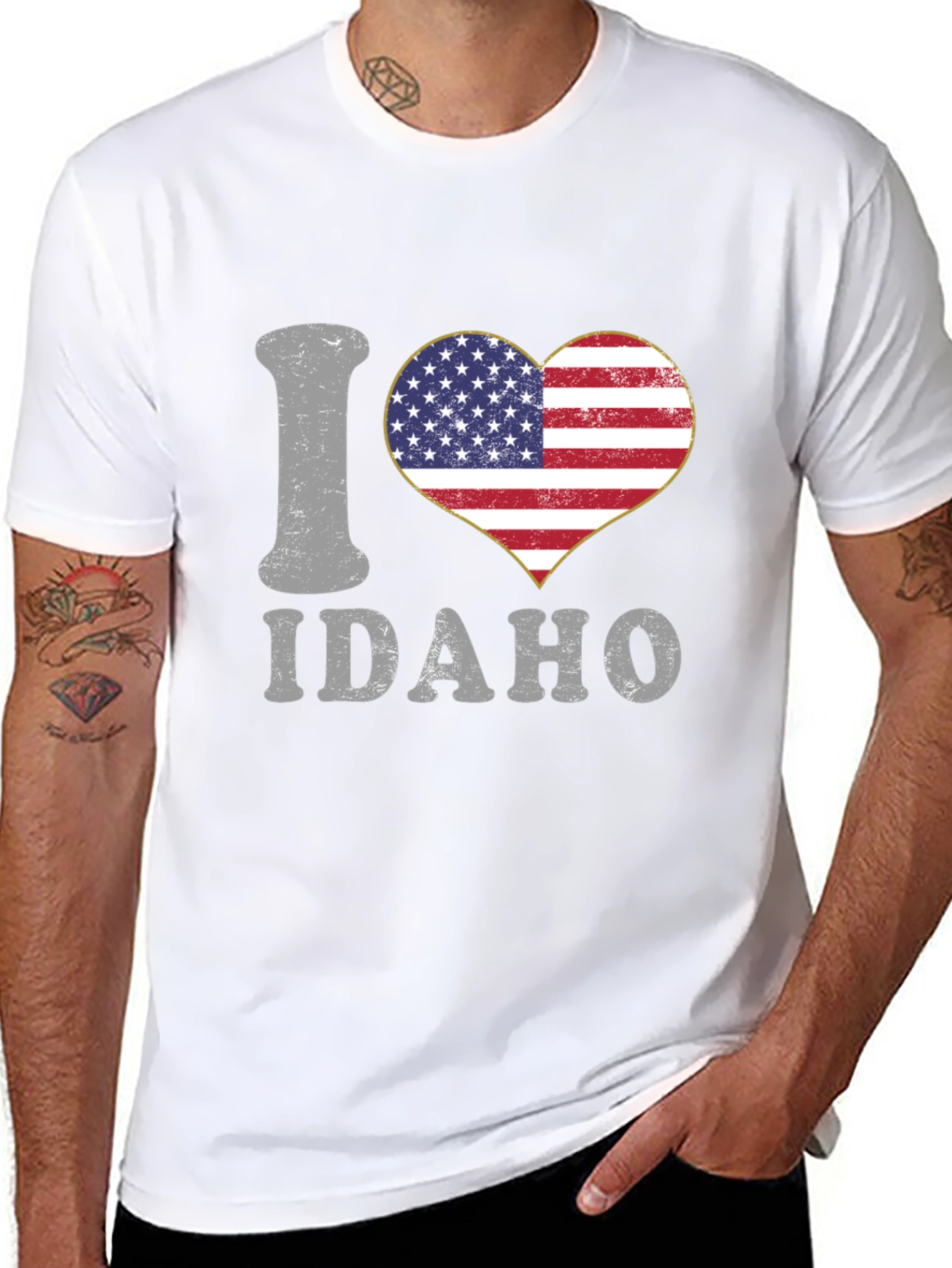 I Heart Idaho Patriotic USA Flag Graphic T-Shirt