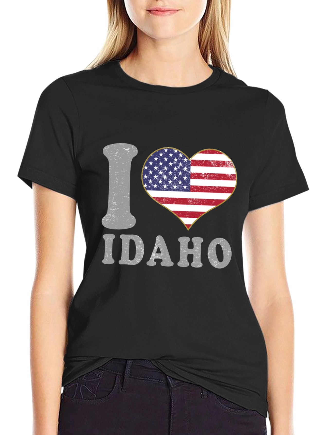 I Heart Idaho Patriotic USA Flag Graphic T-Shirt