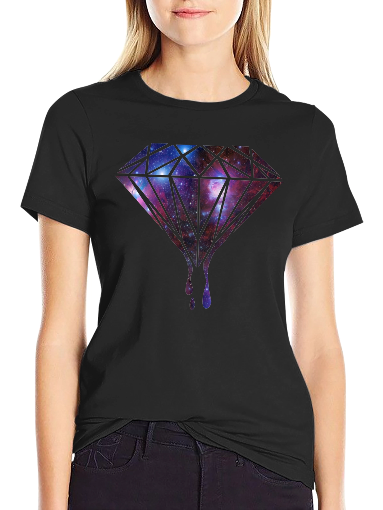 Galaxy Diamond Drip Graphic Tee - Black