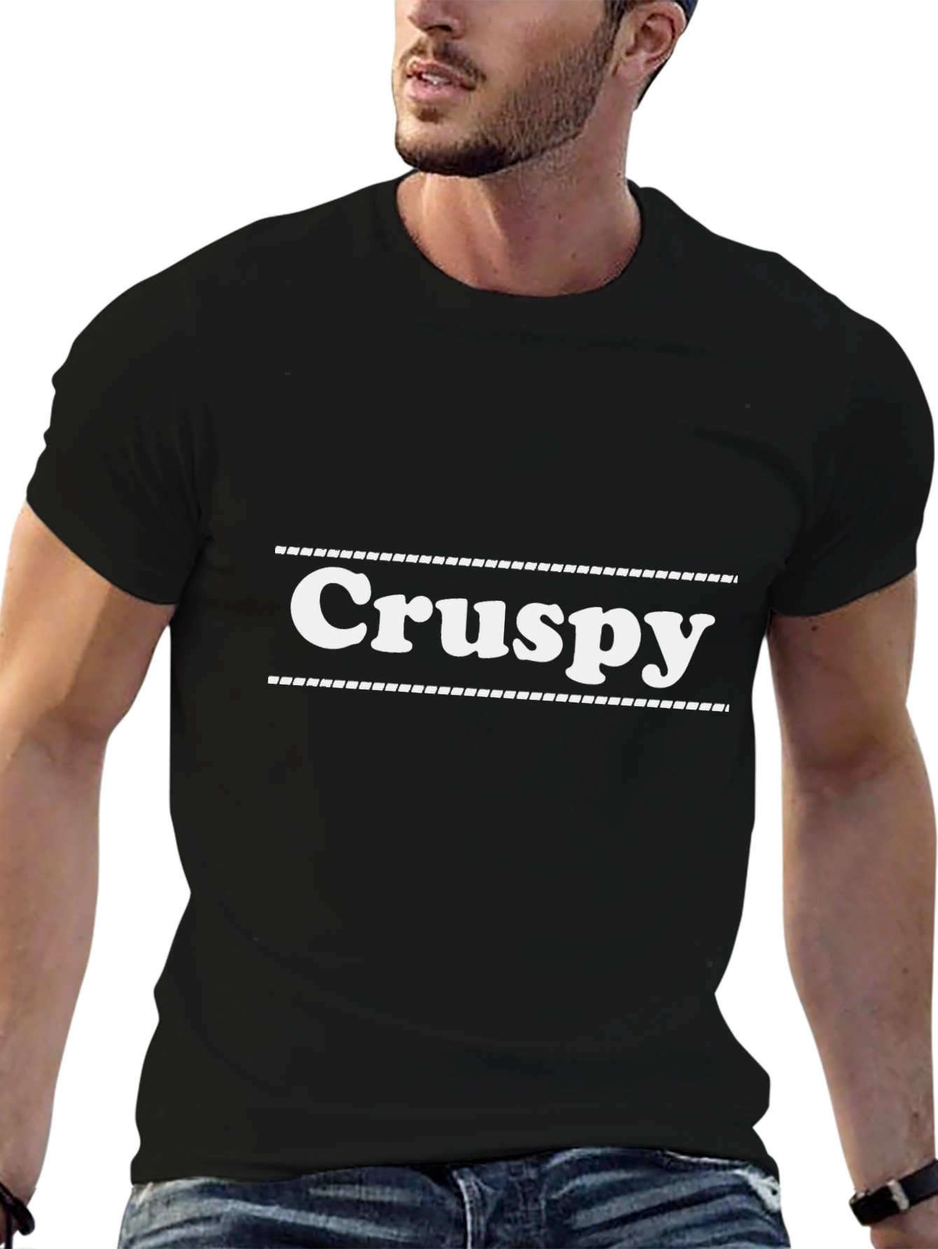 Crispy Graphic Tee - Black Cotton Blend Casual T-Shirt