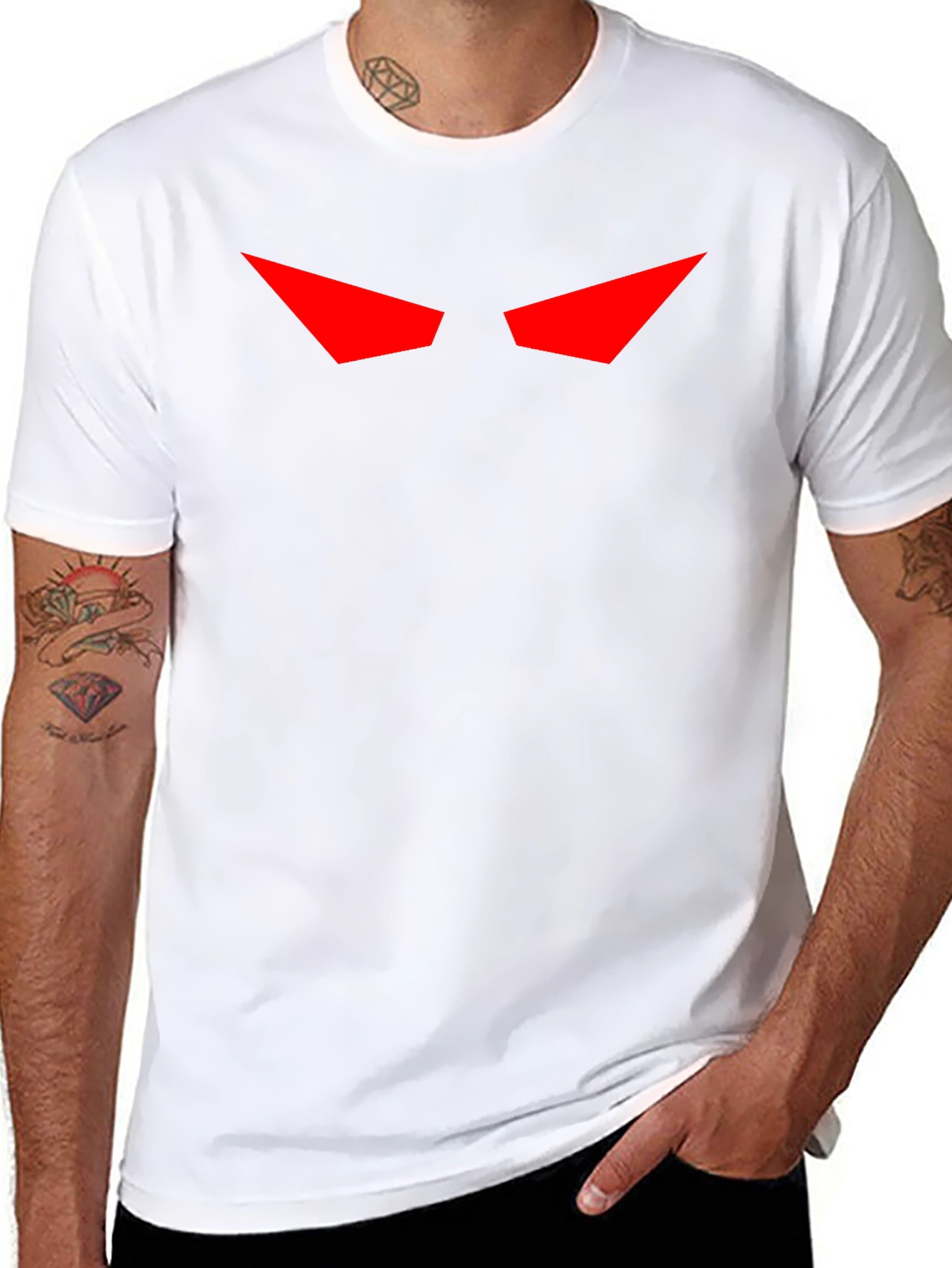 Mens Black T-Shirt with Red Eyes Graphic