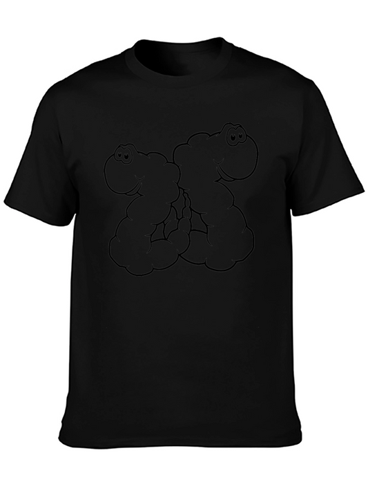 Cartoon Worm Graphic Tee - Black Cotton T-Shirt
