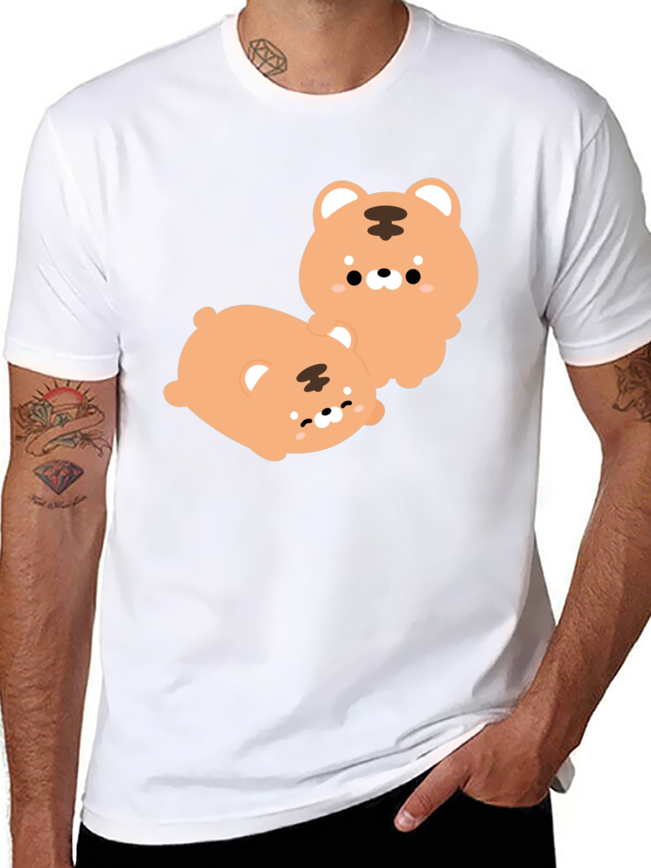 Cute Tiger Cub Graphic Print Black T-Shirt