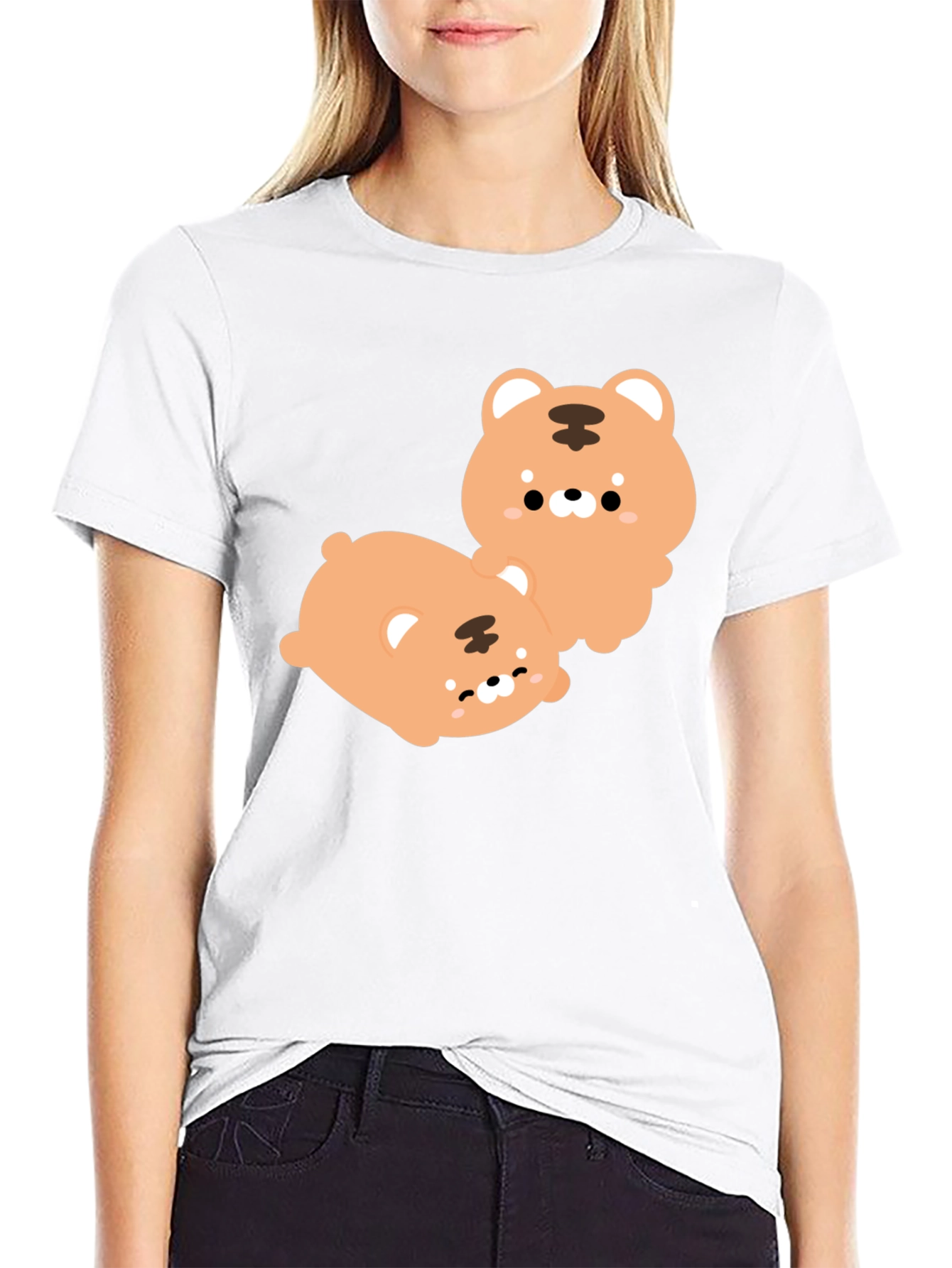 Cute Tiger Cub Graphic Print Black T-Shirt