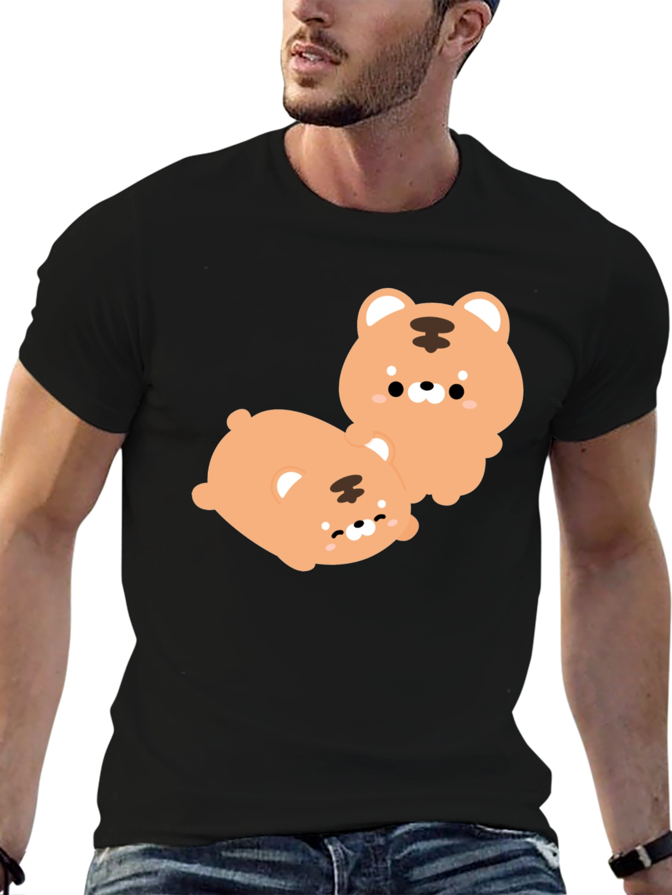 Cute Tiger Cub Graphic Print Black T-Shirt