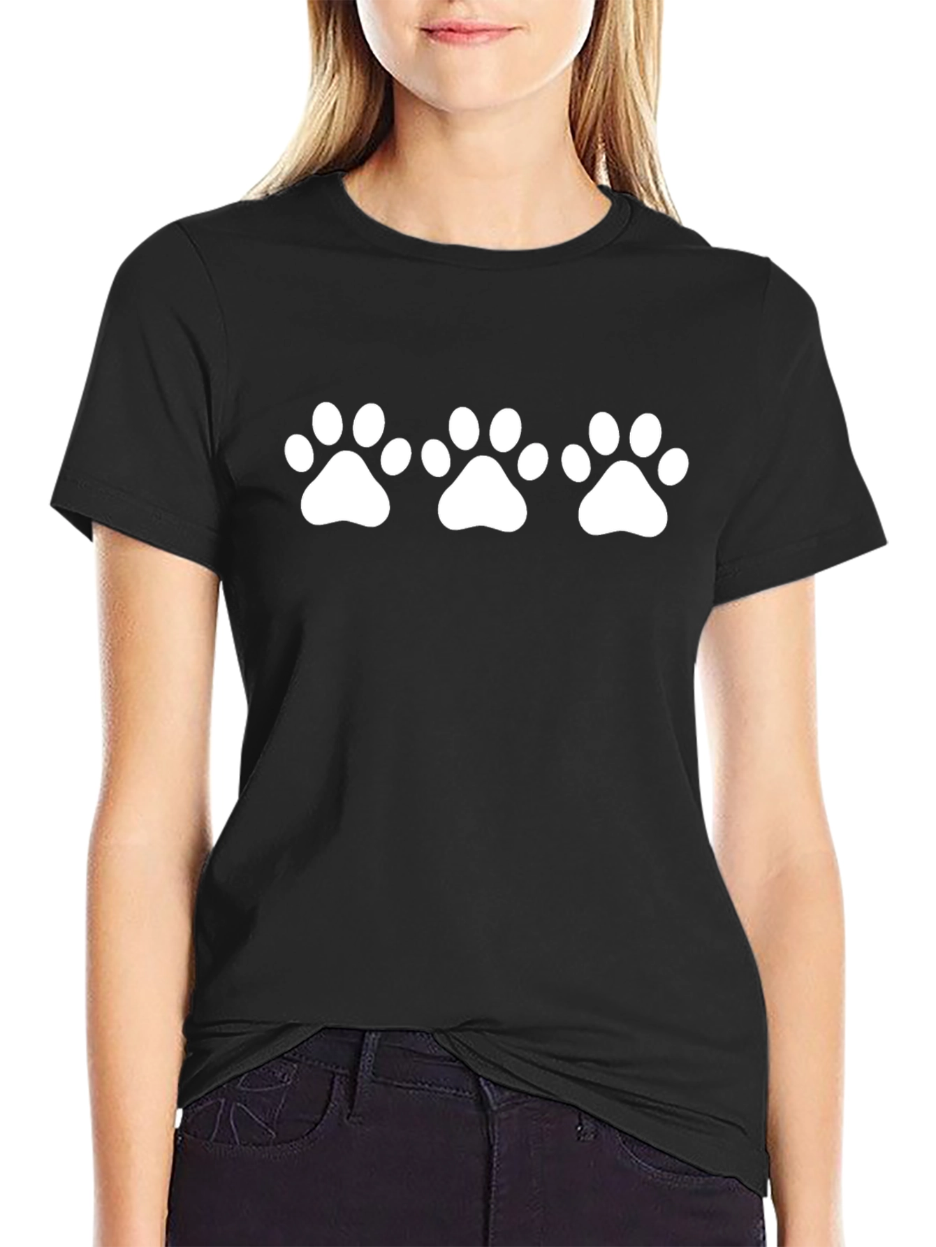 Black T-Shirt with White Paw Print Design