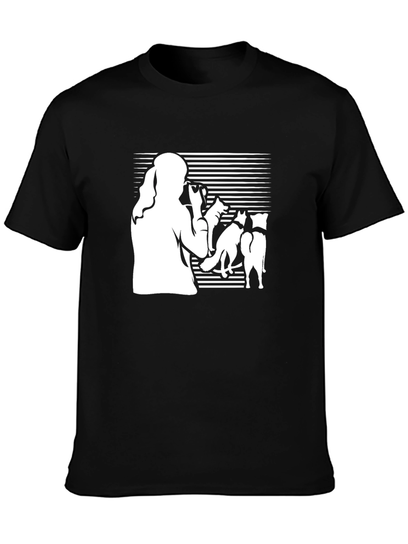 Silhouette Woman & Dogs Black T-Shirt