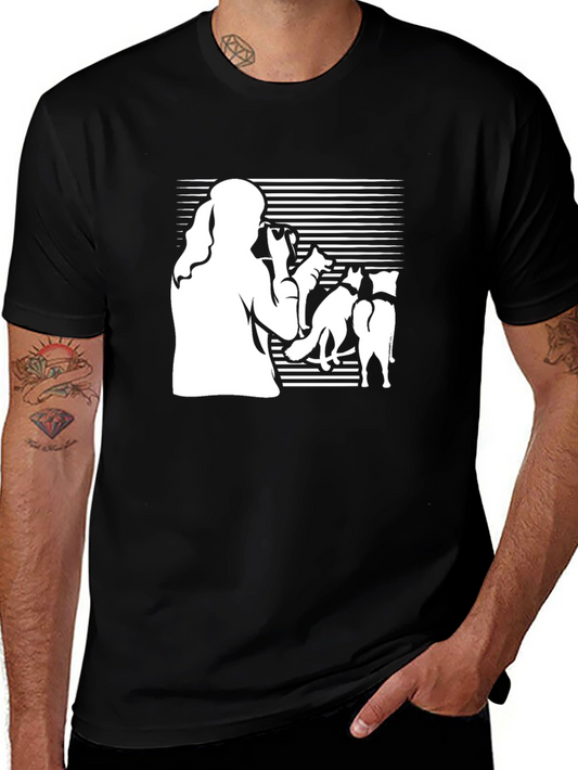 Silhouette Woman & Dogs Black T-Shirt