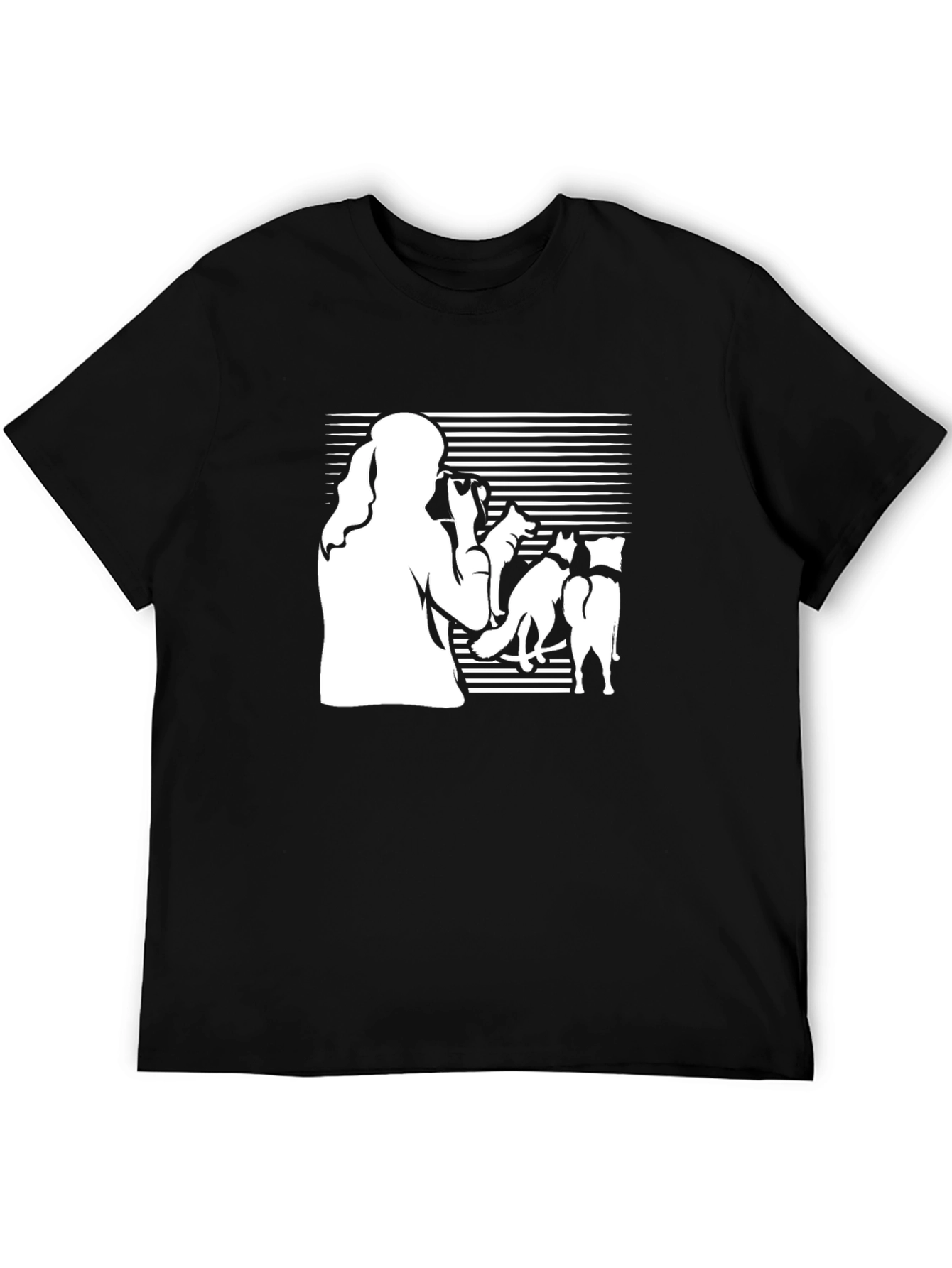 Silhouette Woman & Dogs Black T-Shirt