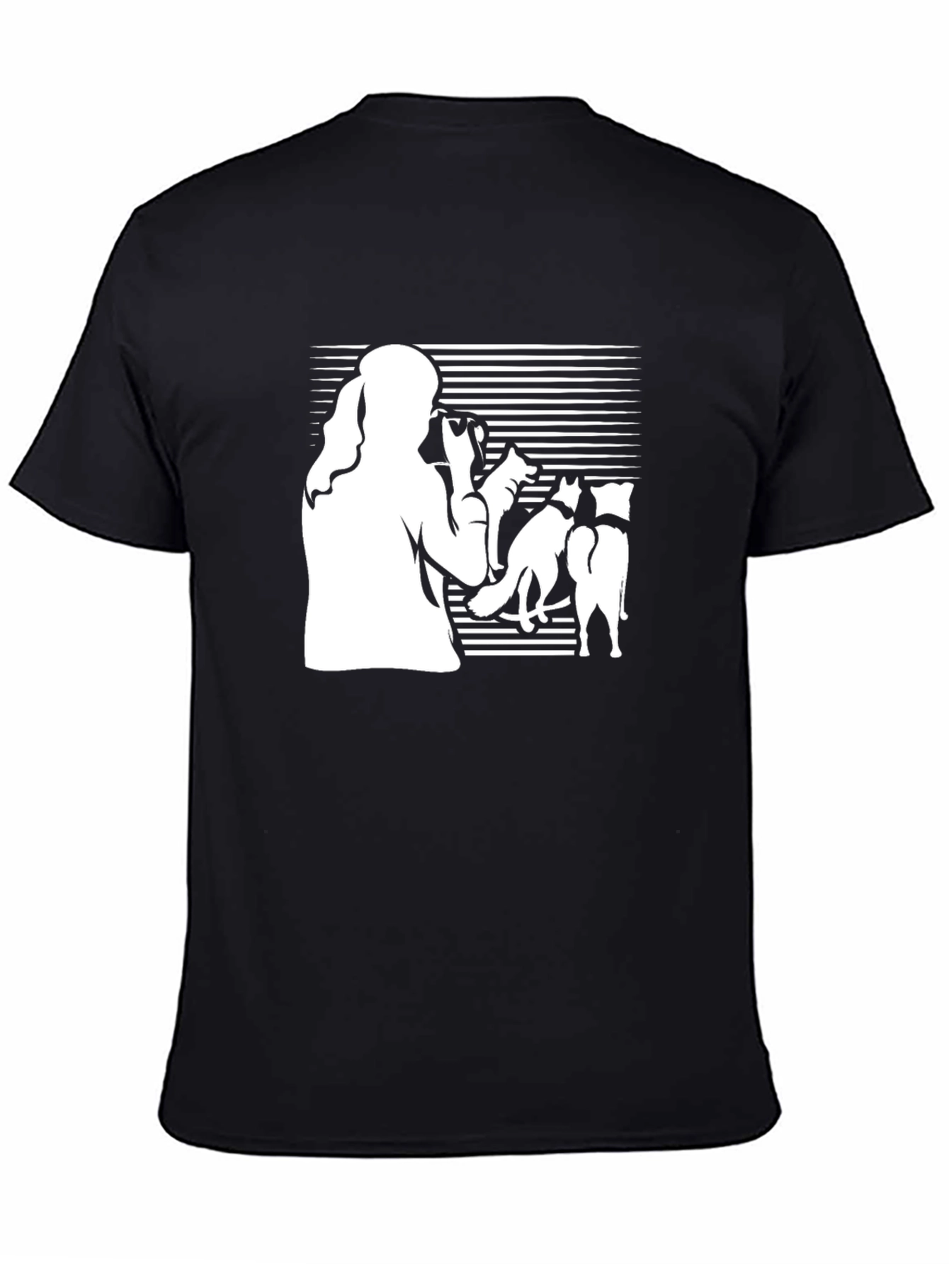 Silhouette Woman & Dogs Black T-Shirt