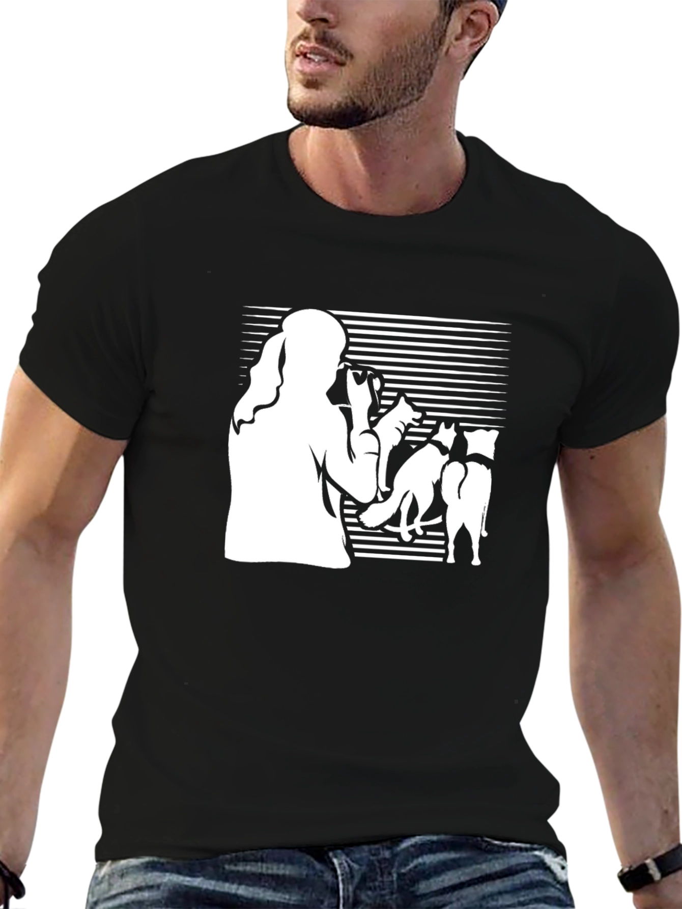 Silhouette Woman & Dogs Black T-Shirt