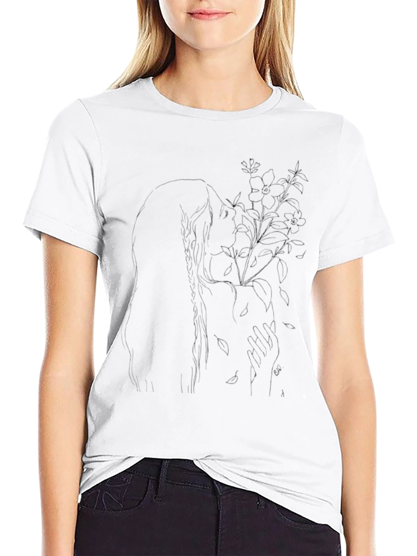Artistic Floral Silhouette Black T-Shirt